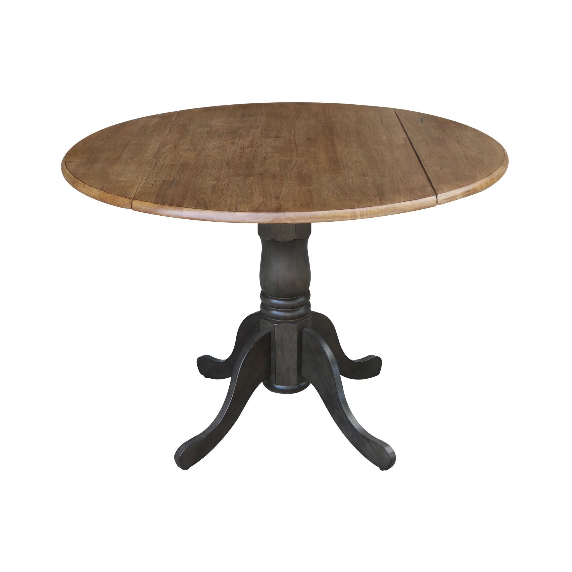 42" Mason Round Dual Drop Leaf Extendable Dining Table Hickory/Washed Coal - International Concepts: Solid Parawood, Pedestal Base