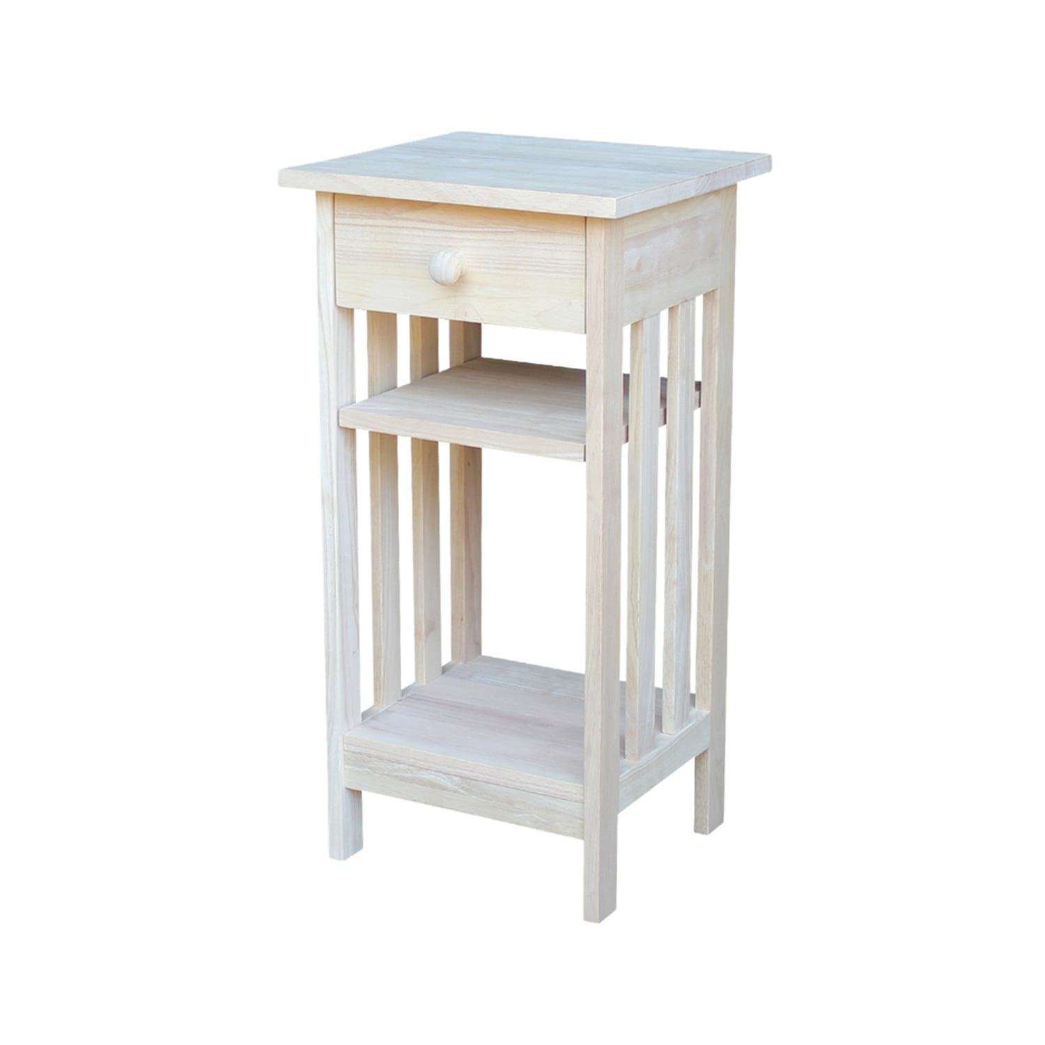 International Concepts Mission Telephone Stand Unfinished : Hardwood Accent Table with Drawer & Fixed Shelf