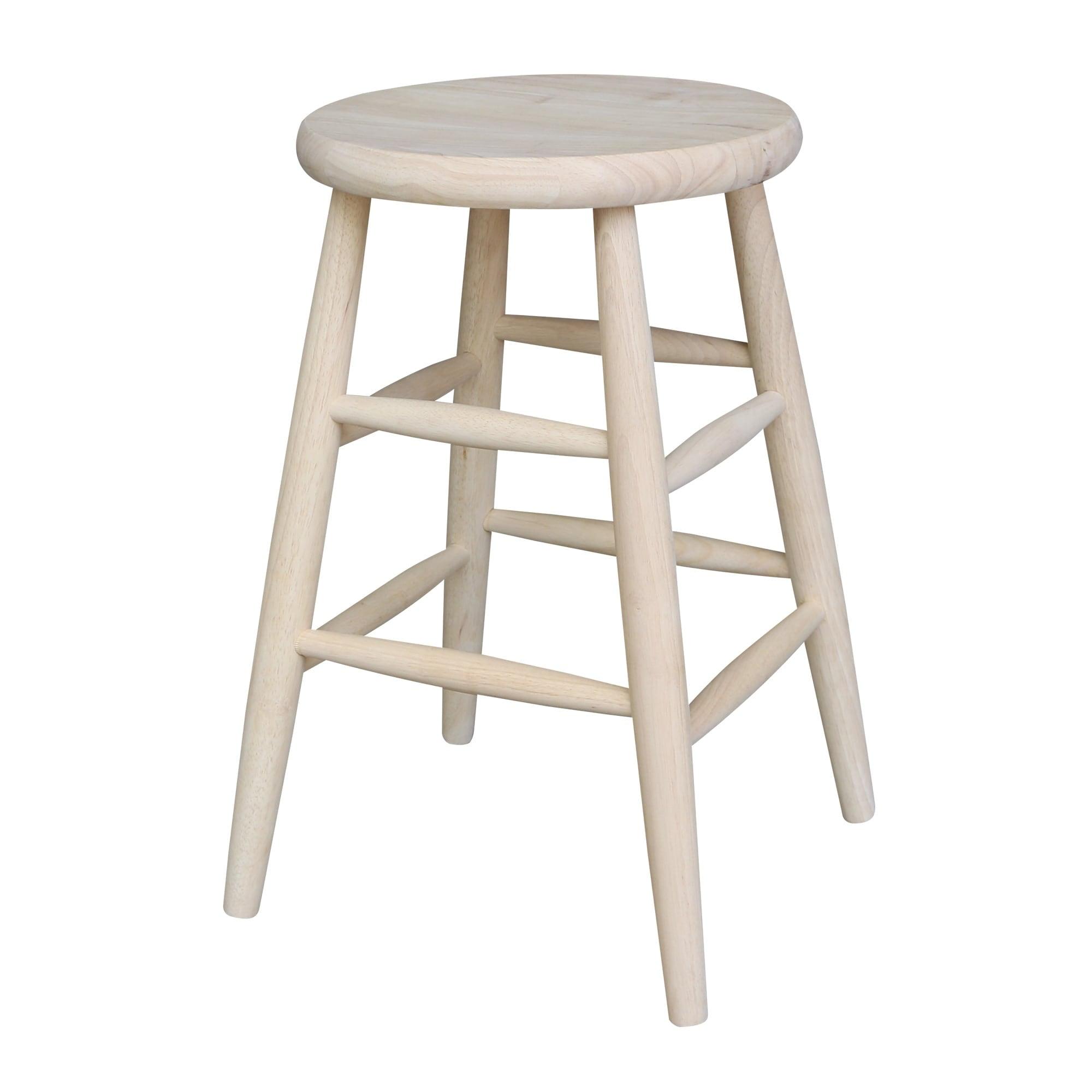 24" Scooped Seat Counter Height Barstool Unfinished - International Concepts: Solid Wood, Round, Backless