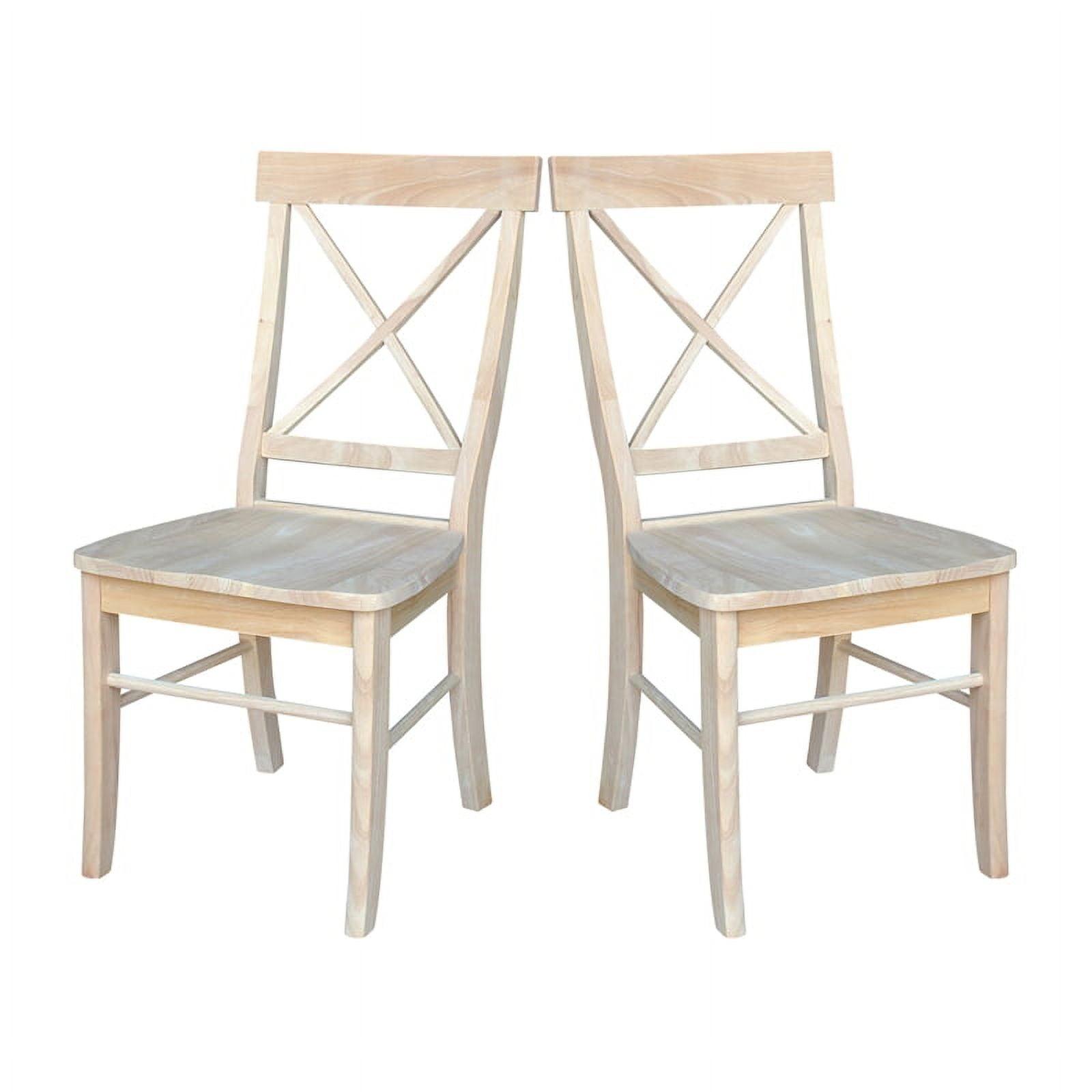 Set of 2 White Cross Back Solid Wood Dining Chairs