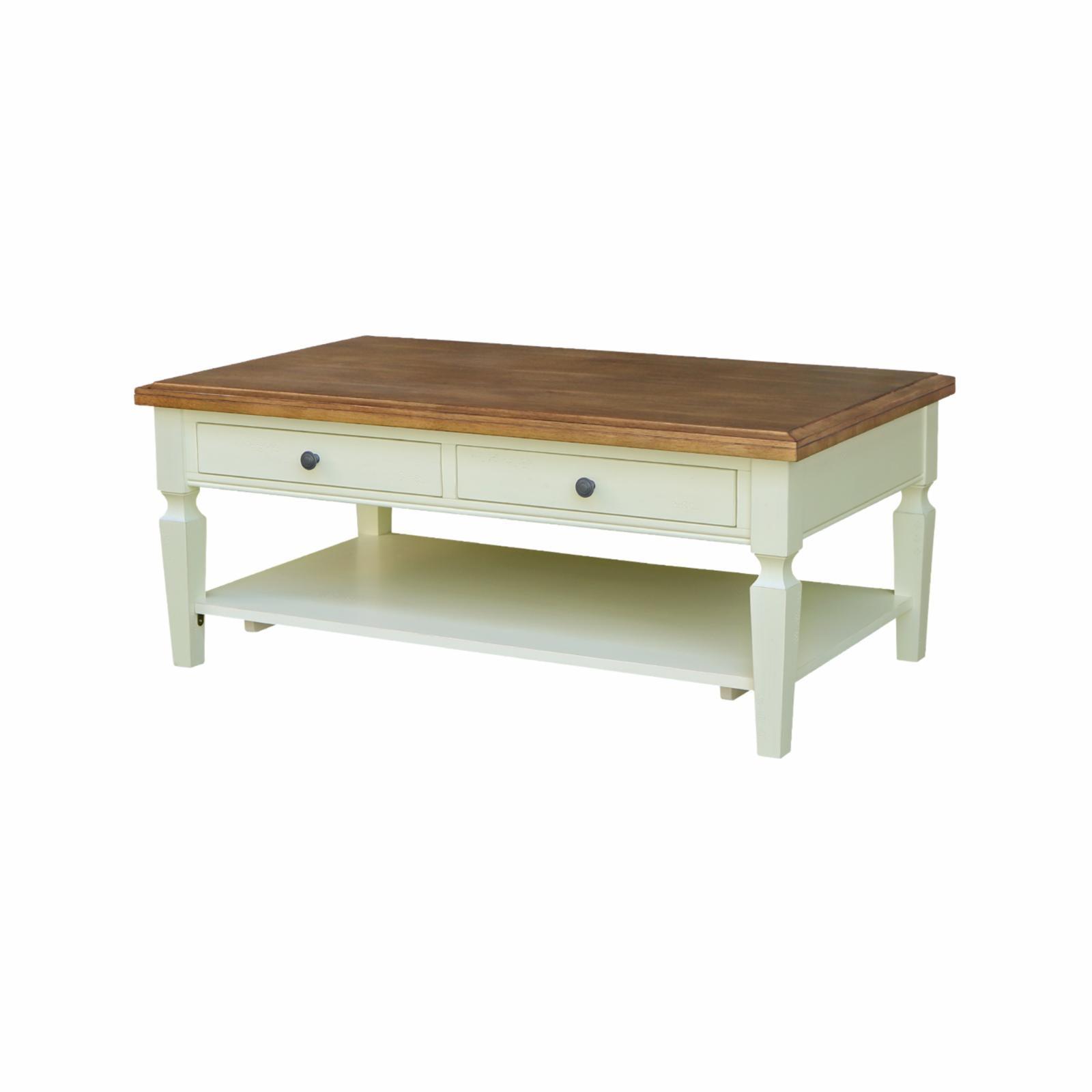 Hickory Shell Rectangular Solid Wood Coffee Table with Storage