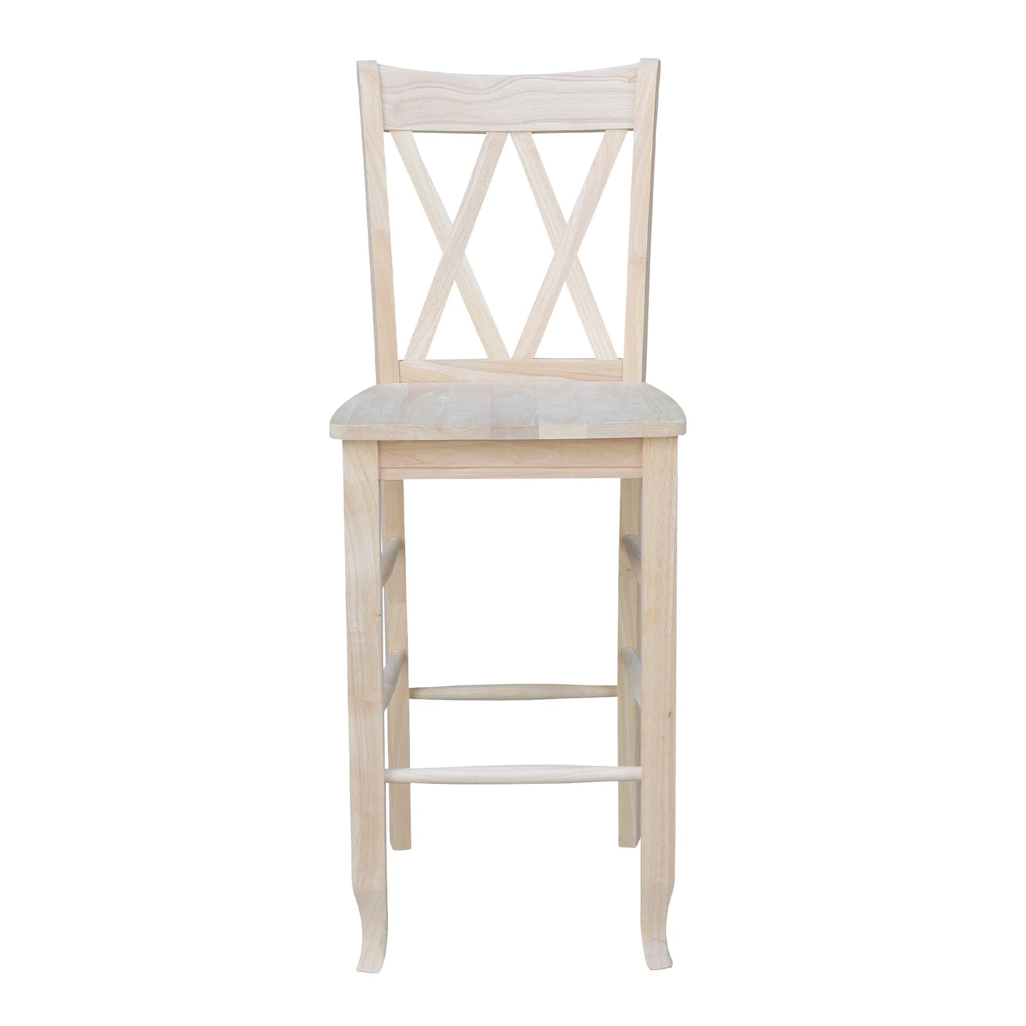 30" Double X-Back Counter Height Barstool Unfinished - International Concepts: Solid Wood, Armless