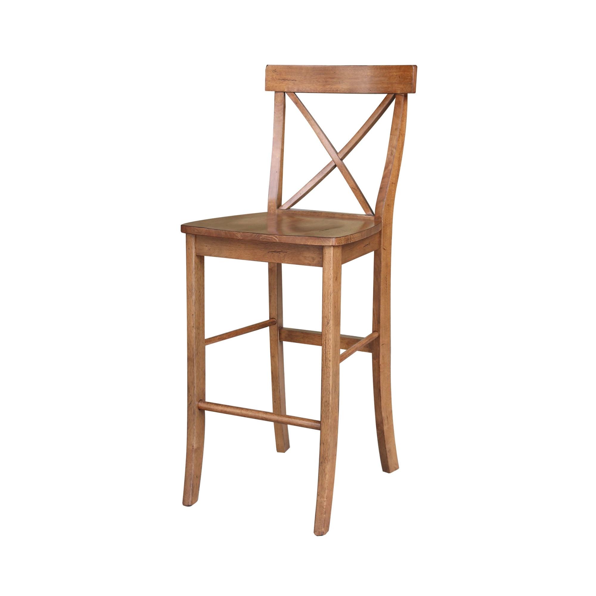 Distressed Oak 30" X-Back Solid Wood Barstool