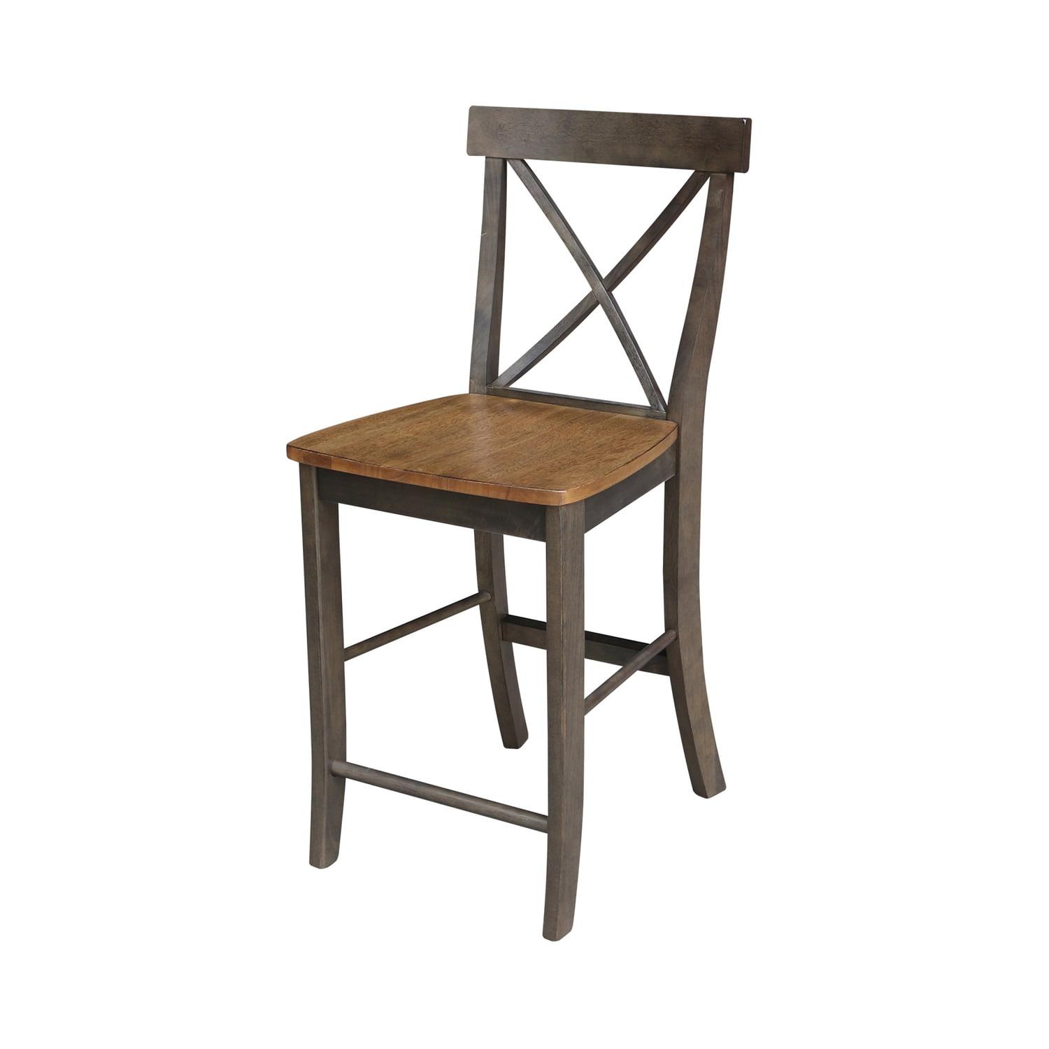 24" Martha X Back Counter Height Barstool Hickory Brown - International Concepts: Hardwood Frame, Armless
