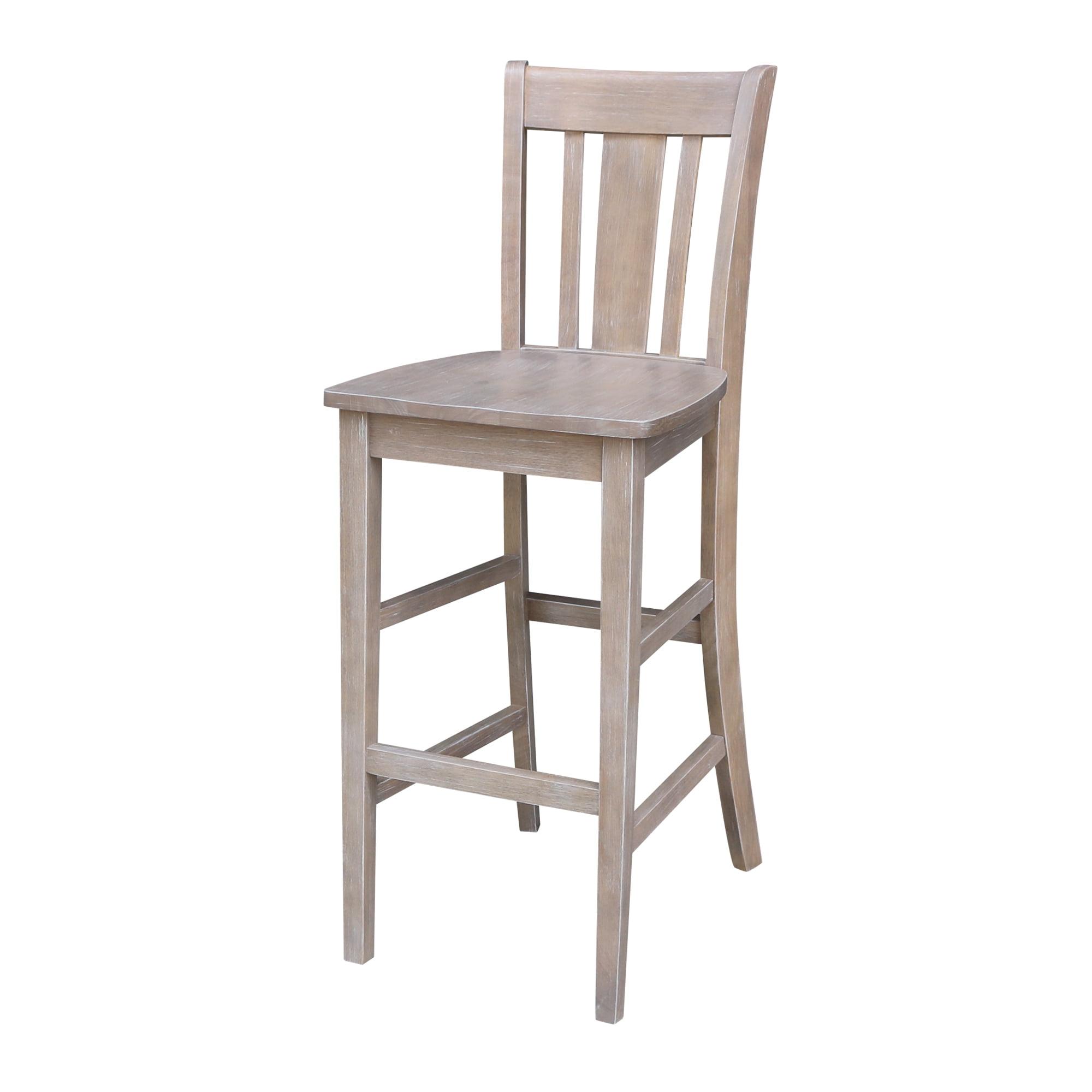 Elegant Washed Gray Taupe Solid Wood Bar Stool, 29.92" Seat Height