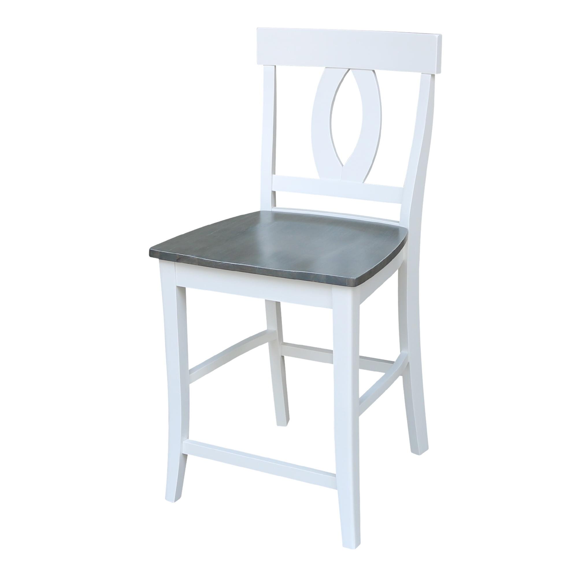 White and Heather Gray Wood Counter Height Stool with Splat Back