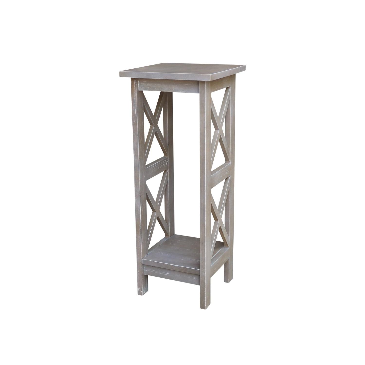 30" Washed Gray Taupe X-Sided Hardwood Plant Stand