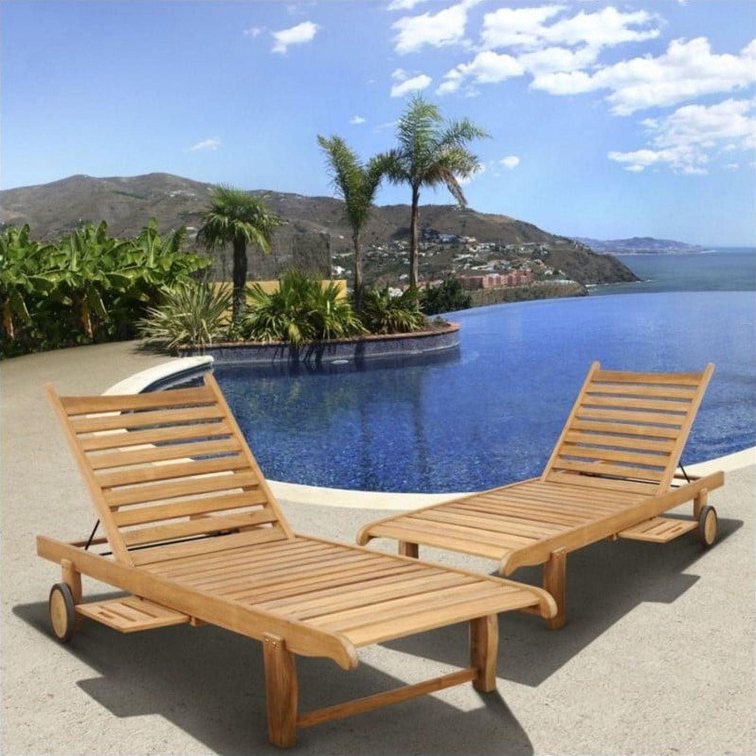 Cairo Light Brown Teak Wood Chaise Lounger Set