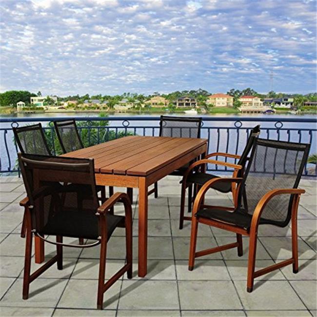 Amazonia Fletcher 7-Piece Solid Wood 100% FSC Rectangular Patio Dining Set, Seating Capacity: 6