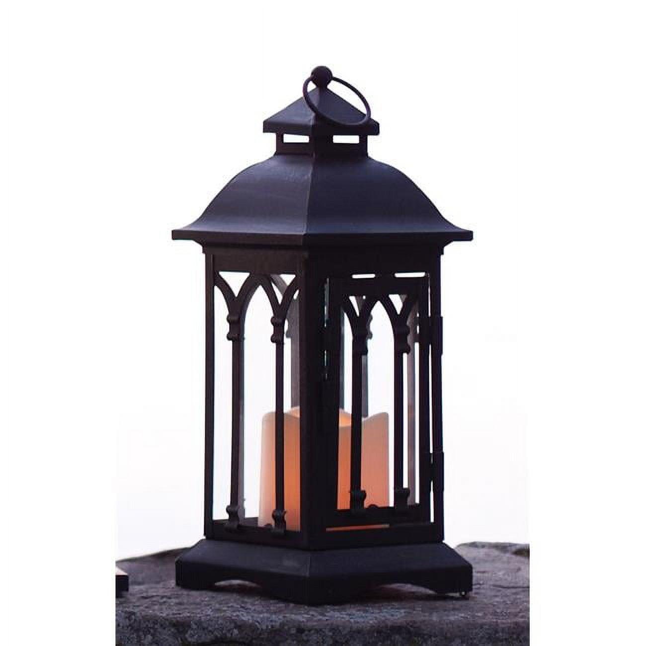 Elegant Black Metal LED Pillar Lantern - Set of 2