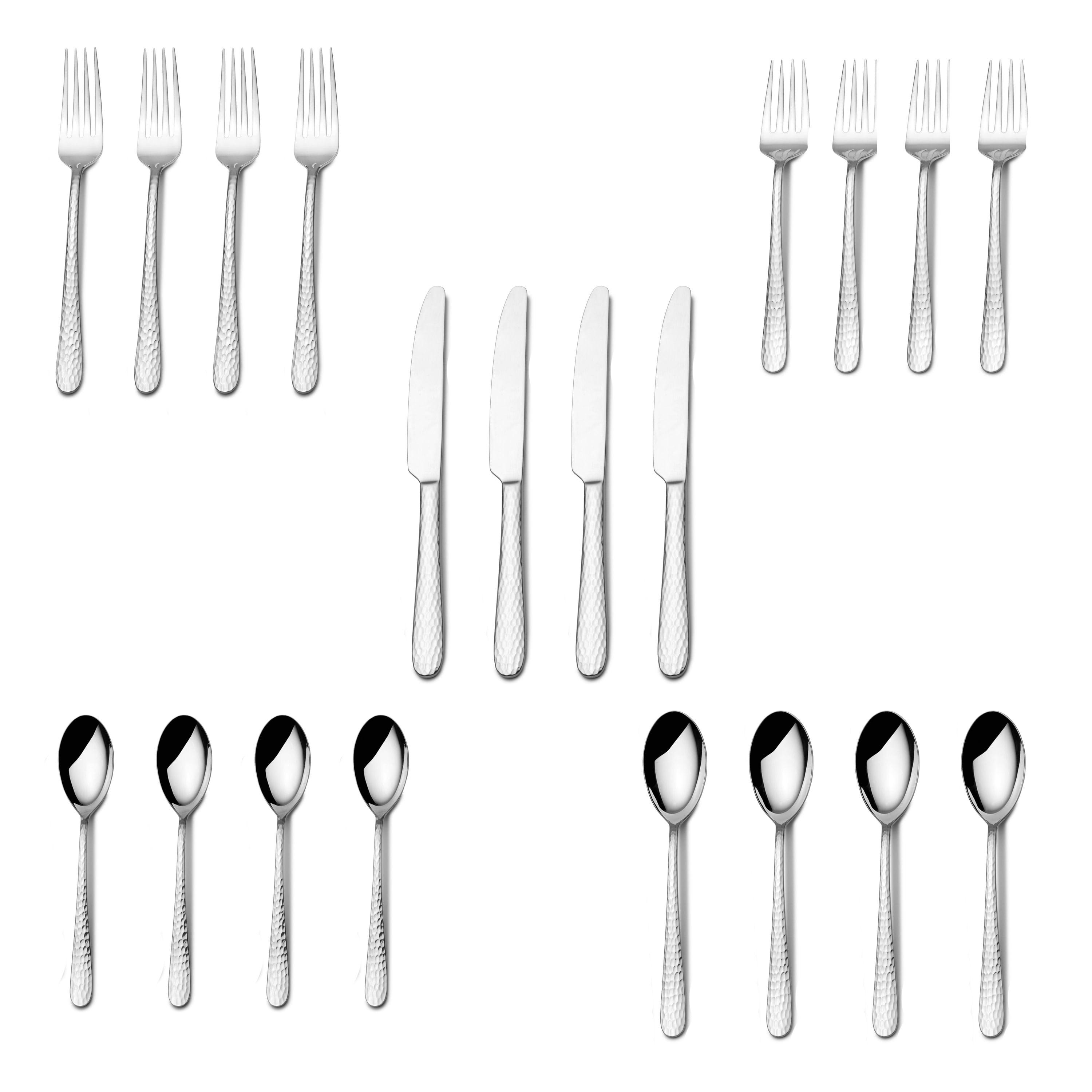 Madrid 20-Piece Hammered Stainless Steel Flatware Set