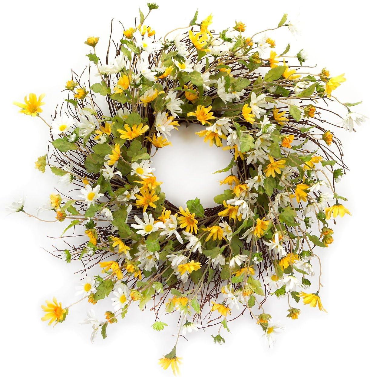 Yellow and White Daisy Grapevine Wreath, 24-Inch