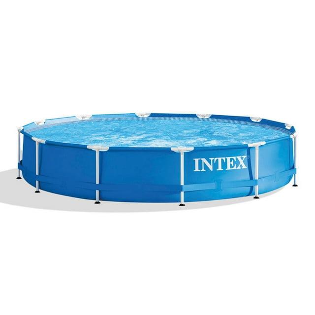 Intex Intex Round Metal Frame Outdoor Backyard Above Ground Swimming Pool