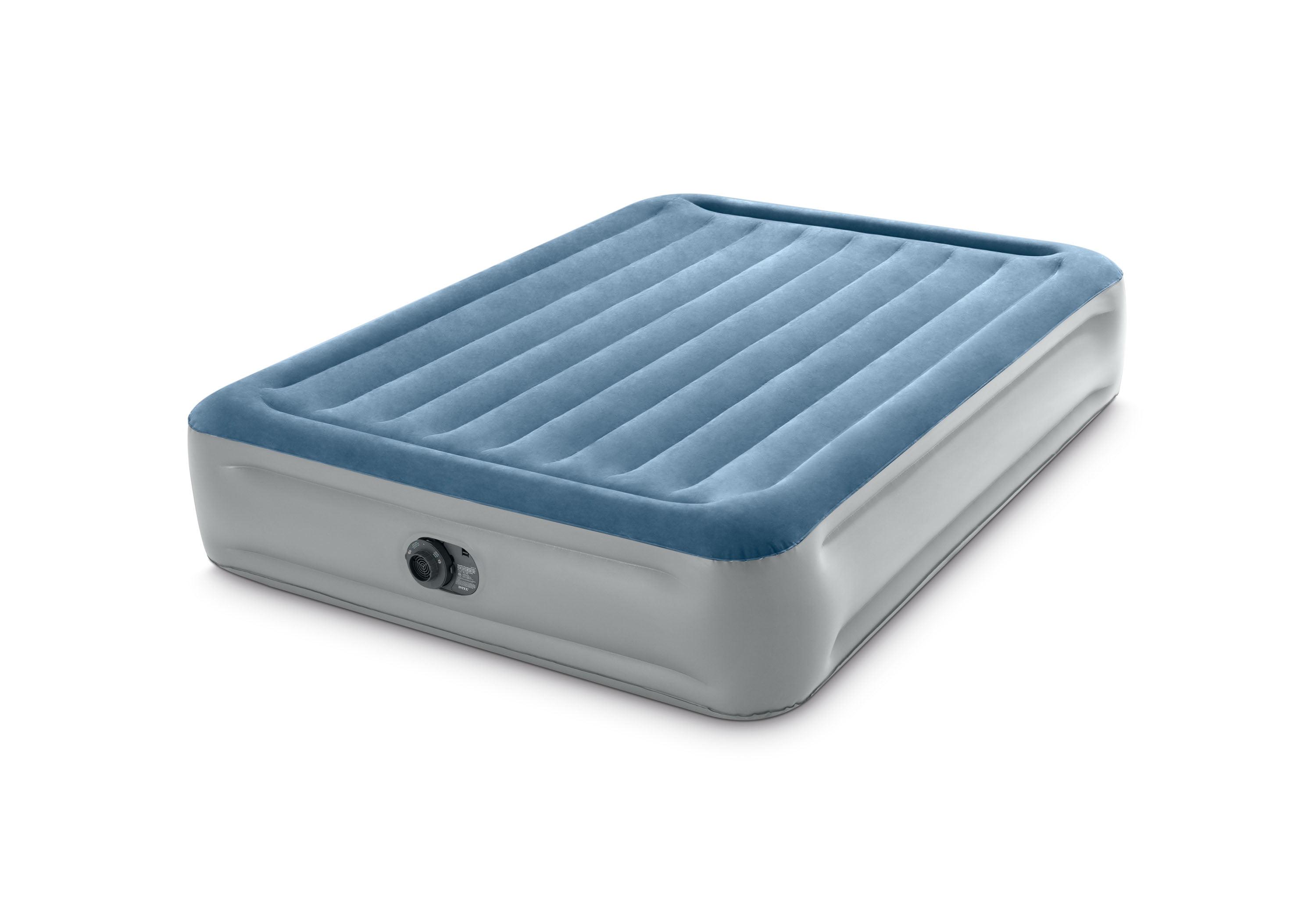 Full Blue and Gray Raised Airbed Mattress with Built-in Pump