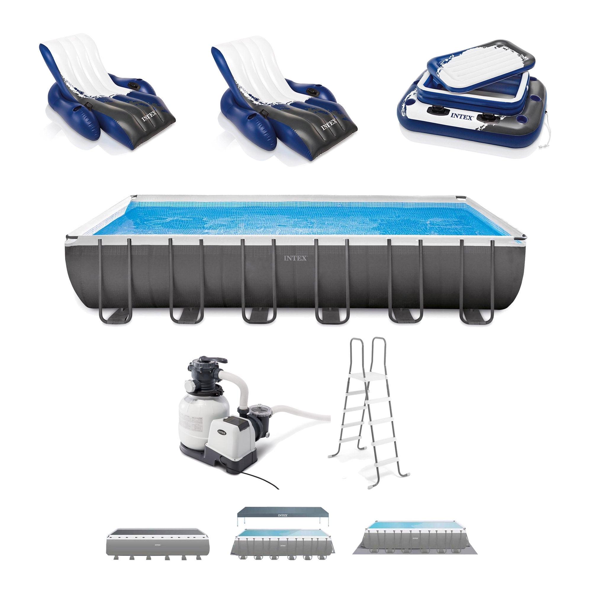 Intex 26363EH Ultra XTR 24ft x 12ft x 52in Outdoor Above Ground Rectangular Swimming Pool Set with 2 Lounge Pool Recliner Floats & 72 Can Cooler Float