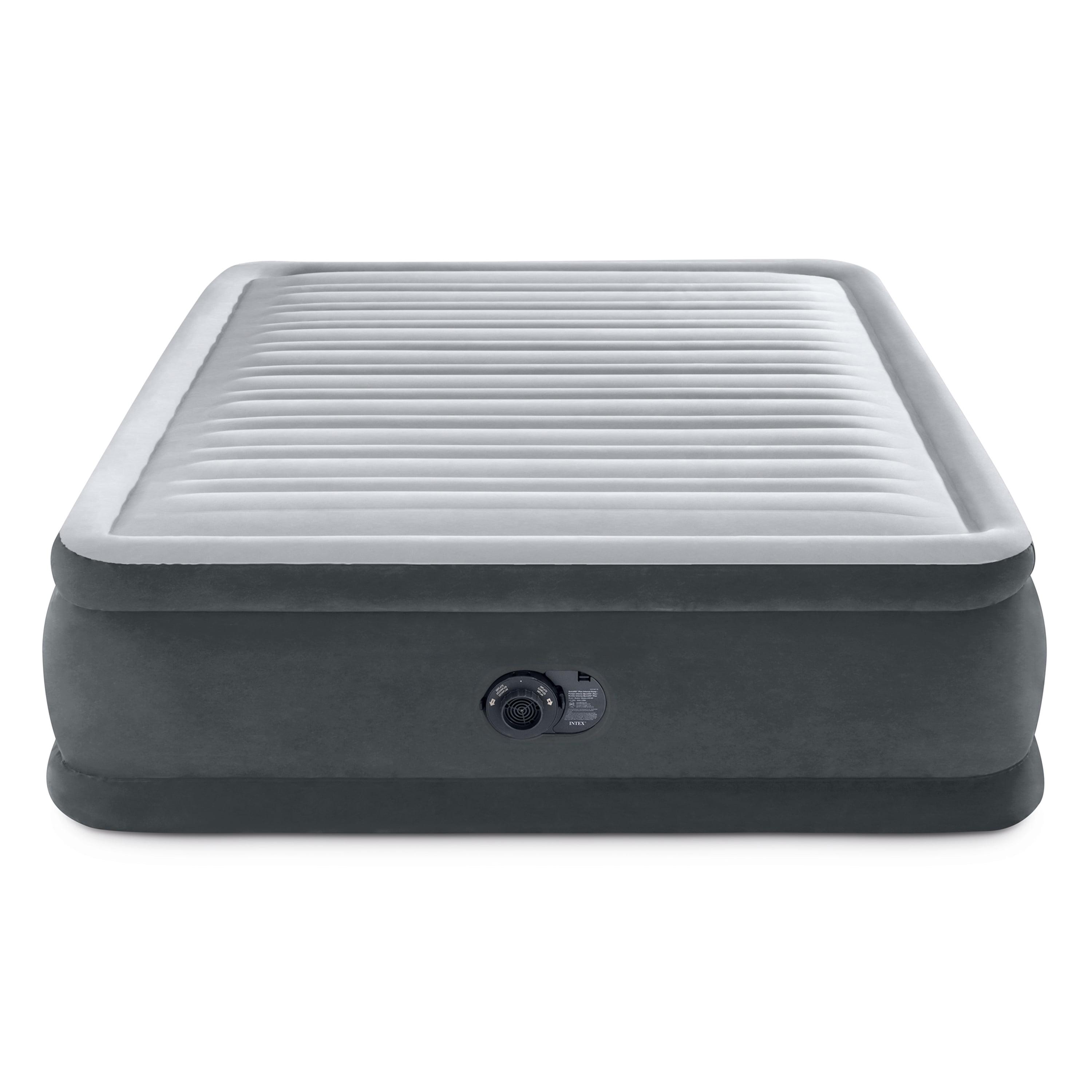 INTEX Dura-Beam Deluxe Comfort-Plush Elevated Air Mattress: Fiber-Tech – Queen Size – Built-in Electric Pump – 18in Bed Height – 600lb Weight Capacity