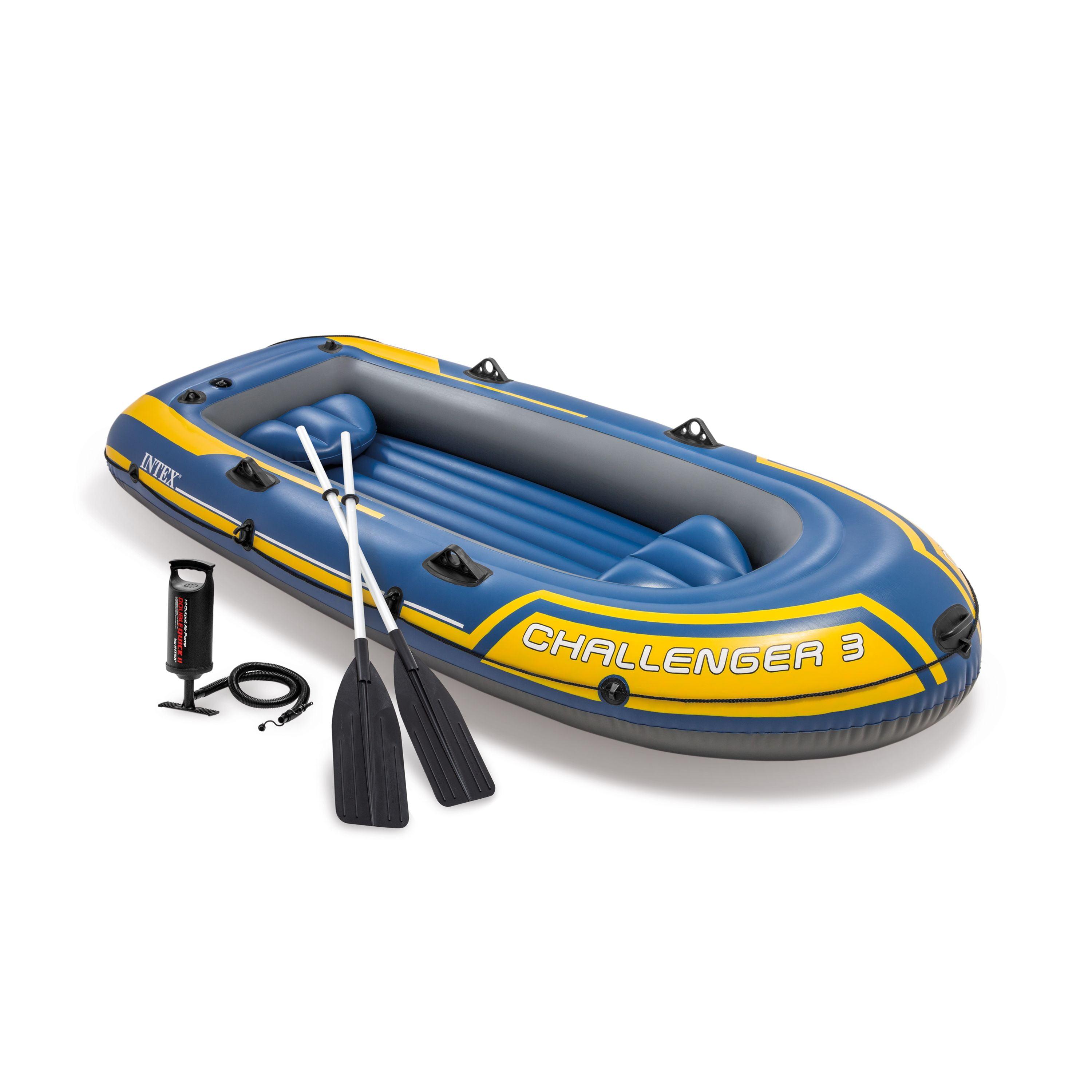 INTEX 68370EP Challenger 3 Inflatable Boat Set: Includes Deluxe 48in Boat Oars and Pump – Triple Air Chambers – 3-Person – 660lb Weight Capacity