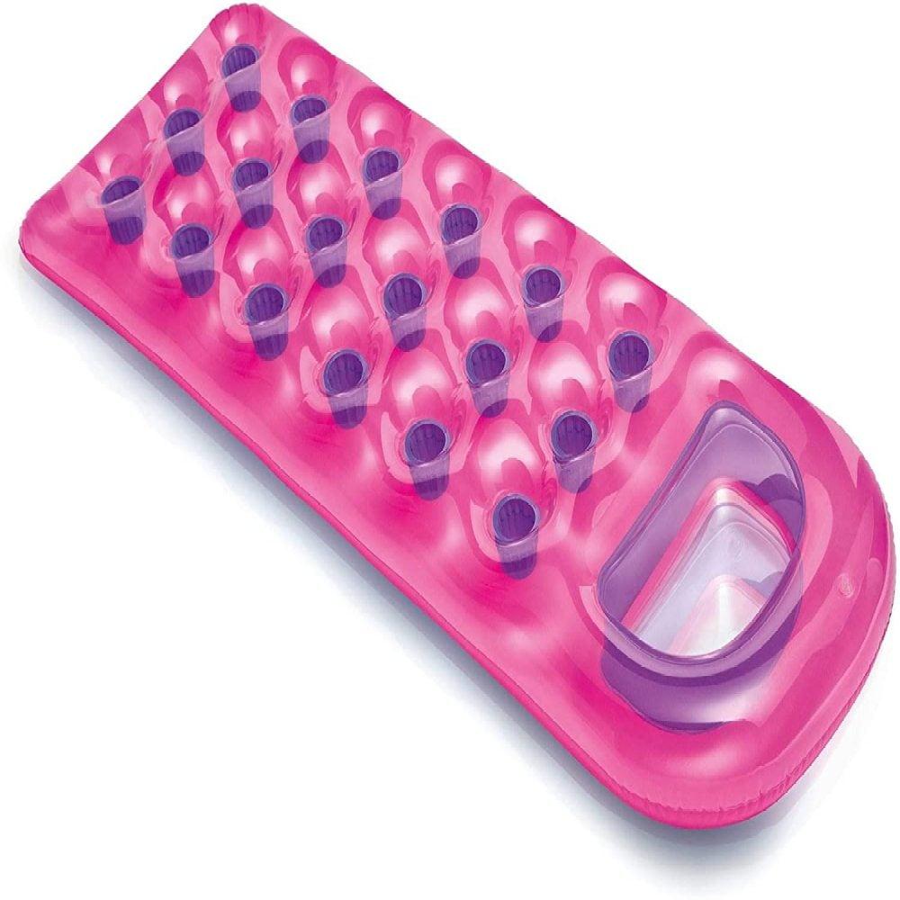 Intex Suntanner 18 Pocket Single Person Inflatable Swimming Pool Beach Lounge Floating Raft with Pillow and Cupholders, Color May Vary