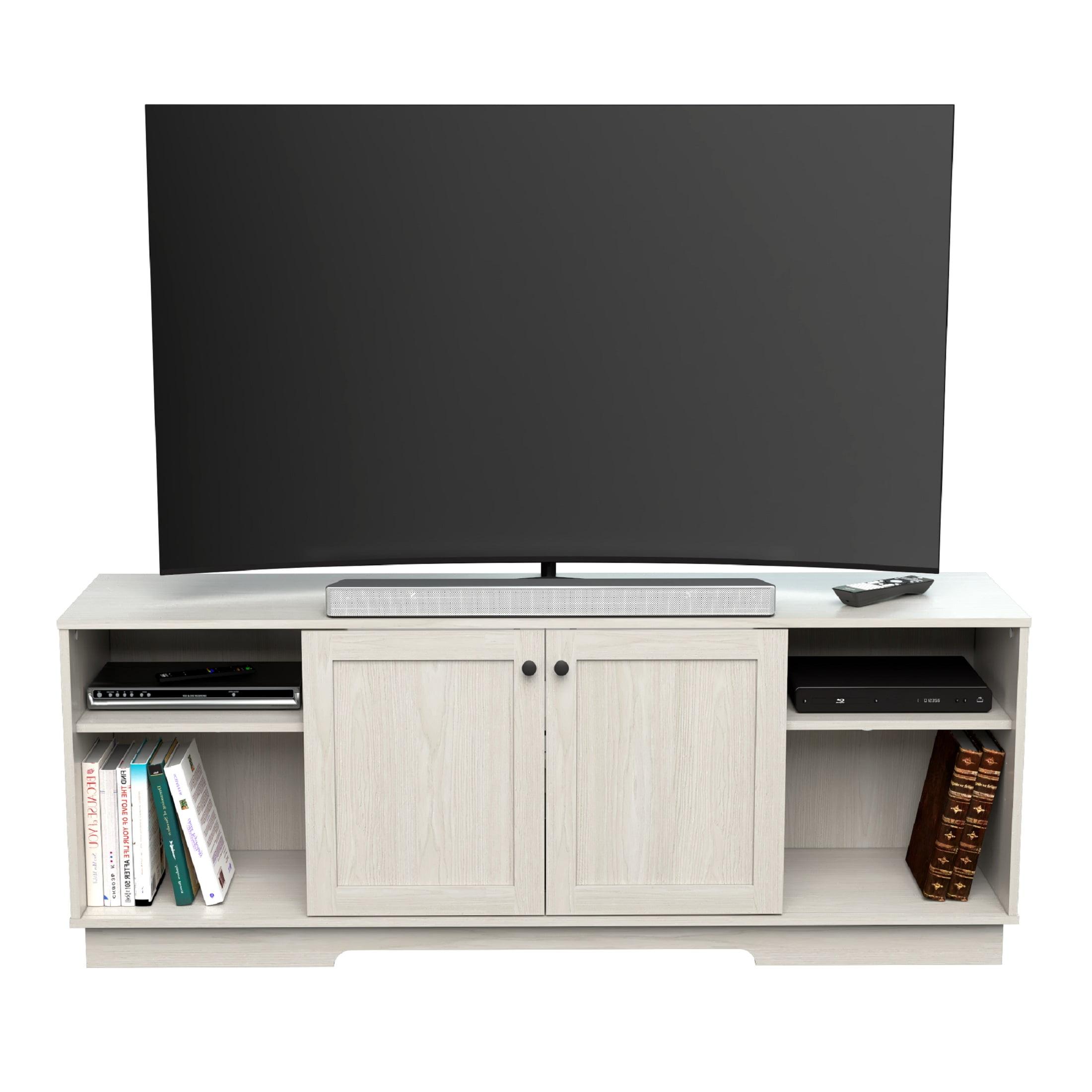 Transitional Washed Oak 70" TV Stand with Sliding Doors