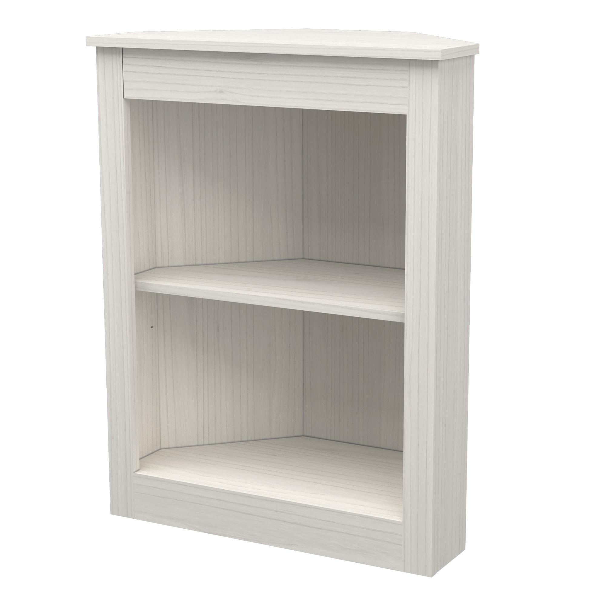 Contemporary Washed Oak Corner Bookshelf with Dual Shelves