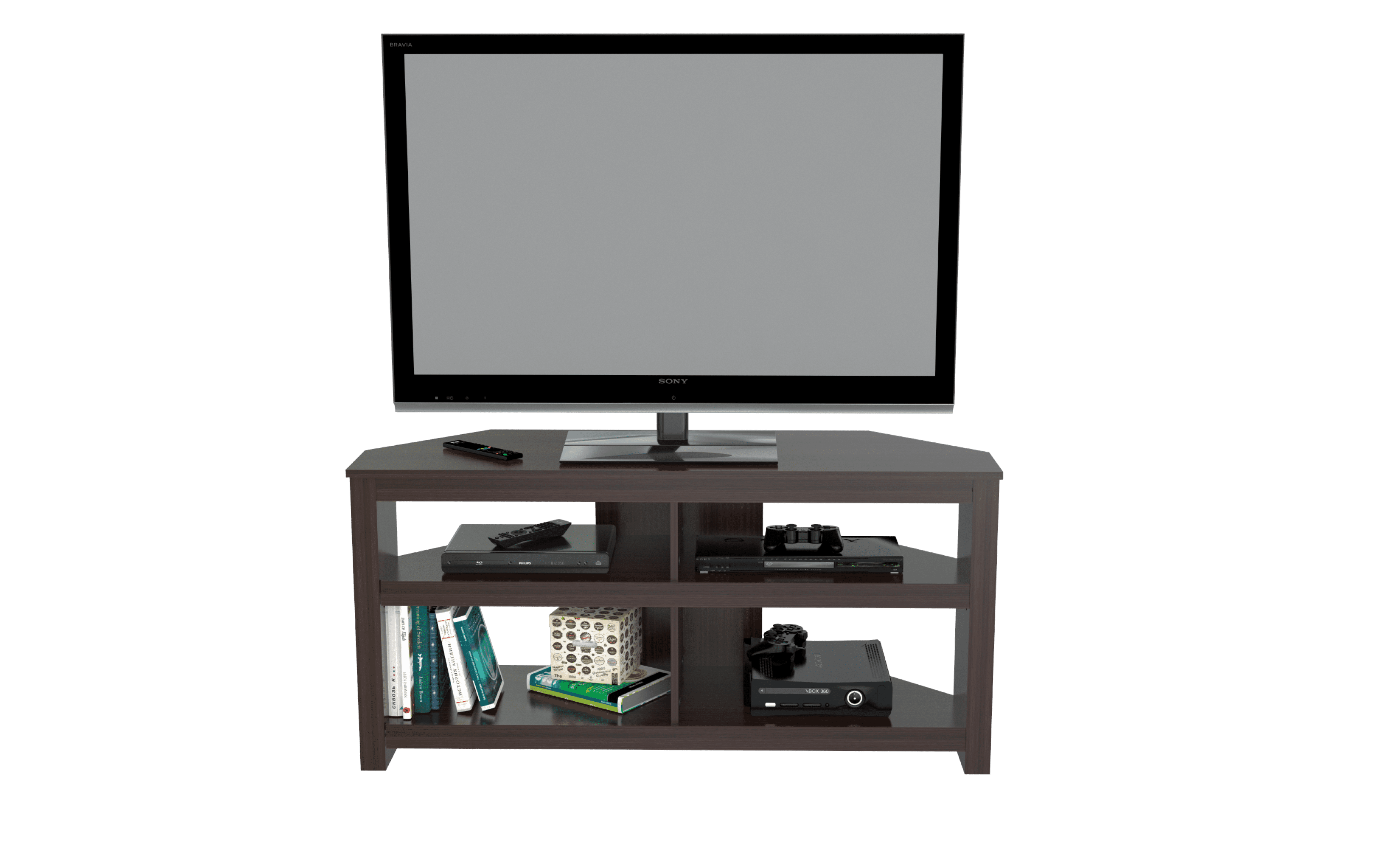 Espresso Melamine Corner TV Stand with Cabinet for 60" TVs