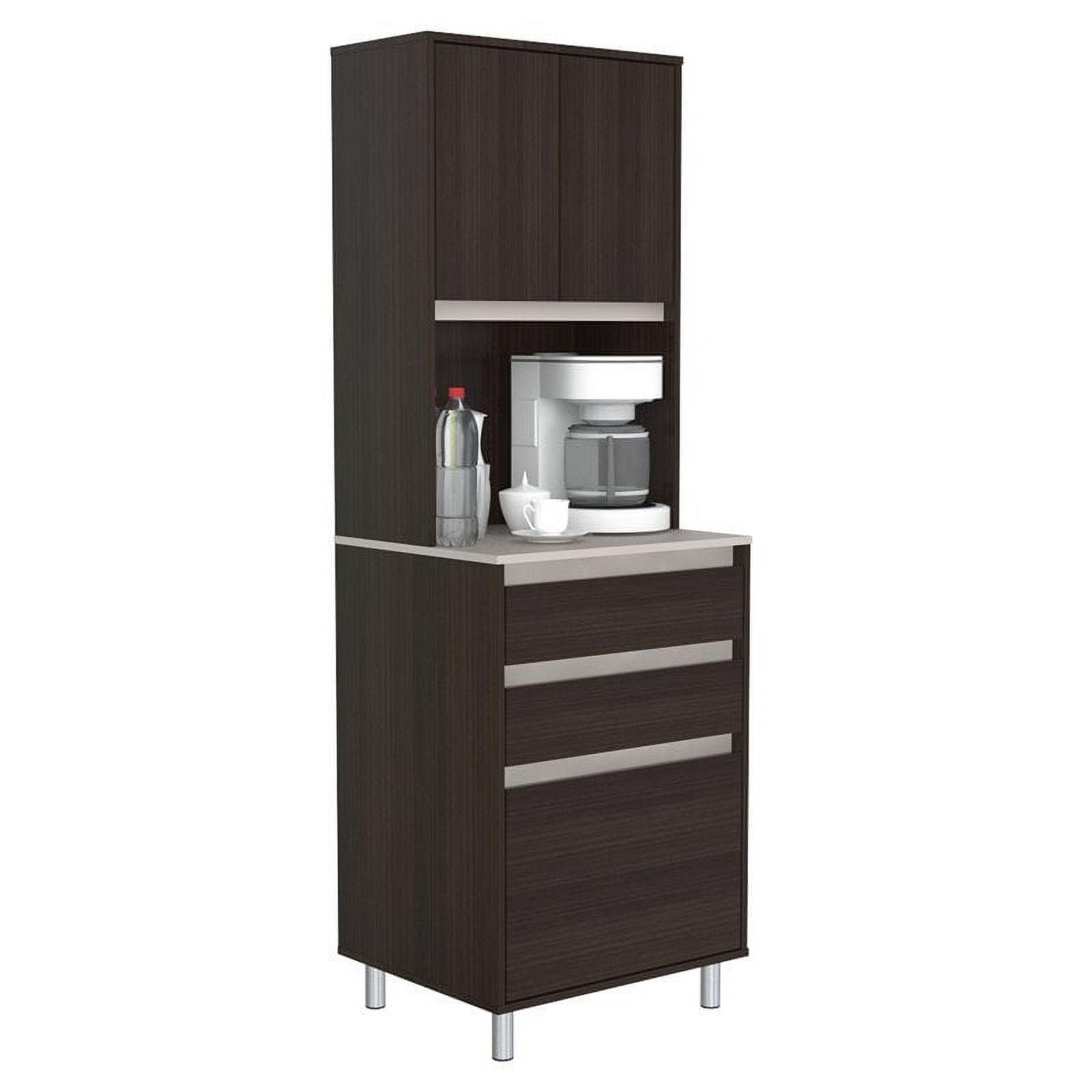 Espresso and Amber Grey 2-Door 3-Drawer Kitchen Pantry