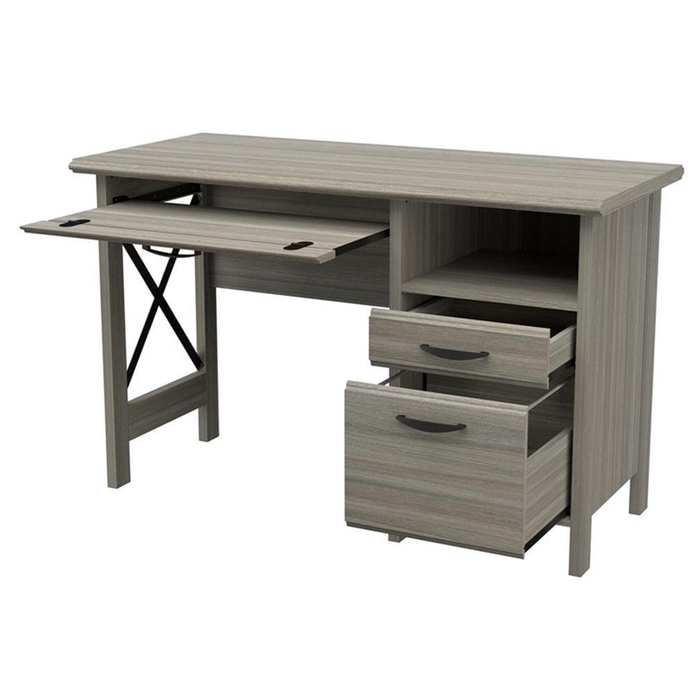 Inval America 2-Drawer Computer Desk with Keyboard Tray in Gray Smoke Oak