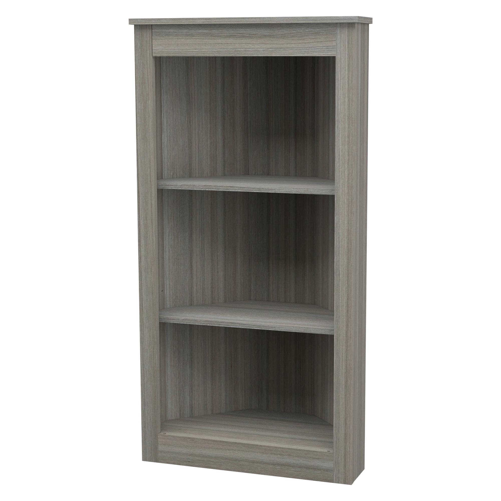 Compact Smoke Oak Corner Bookcase with Durable Melamine Finish