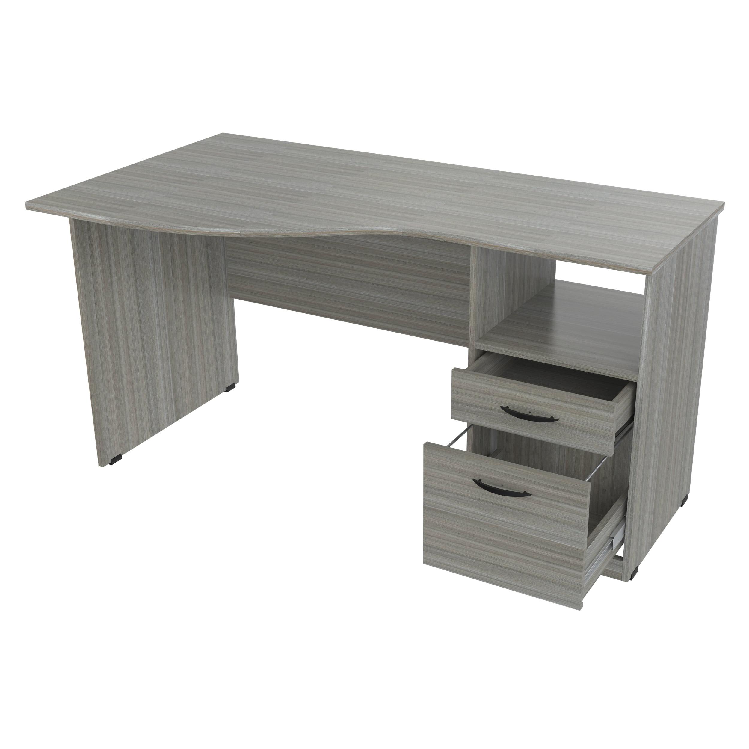 Espresso Curved Top Desk with Filing Cabinet and Drawer