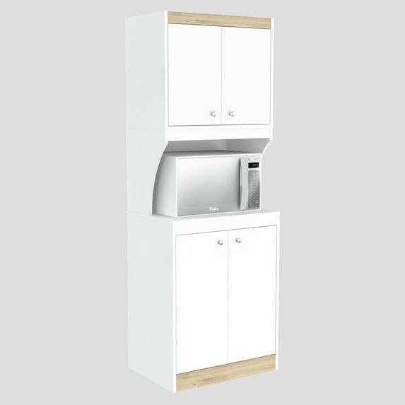 Inval Galley Laminate 4-Door 4-Shelf Kitchen Microwave Cabinet 24"W, White