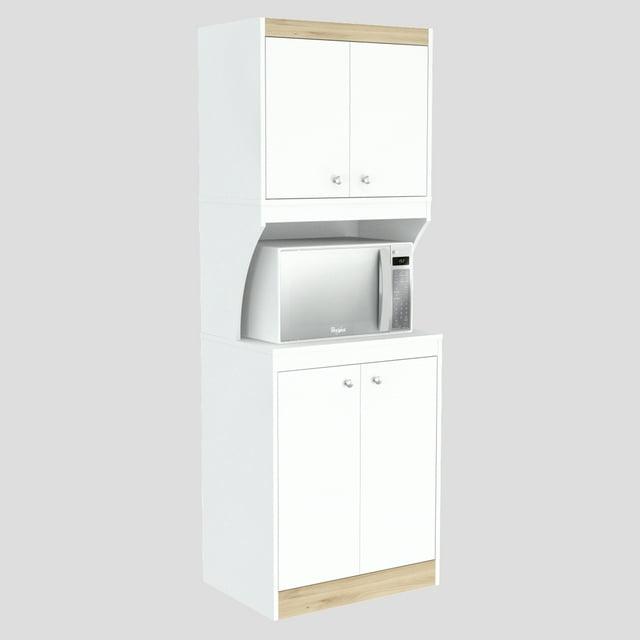 Inval Galley Laminate 4-Door 4-Shelf Kitchen Microwave Cabinet 24"W, White
