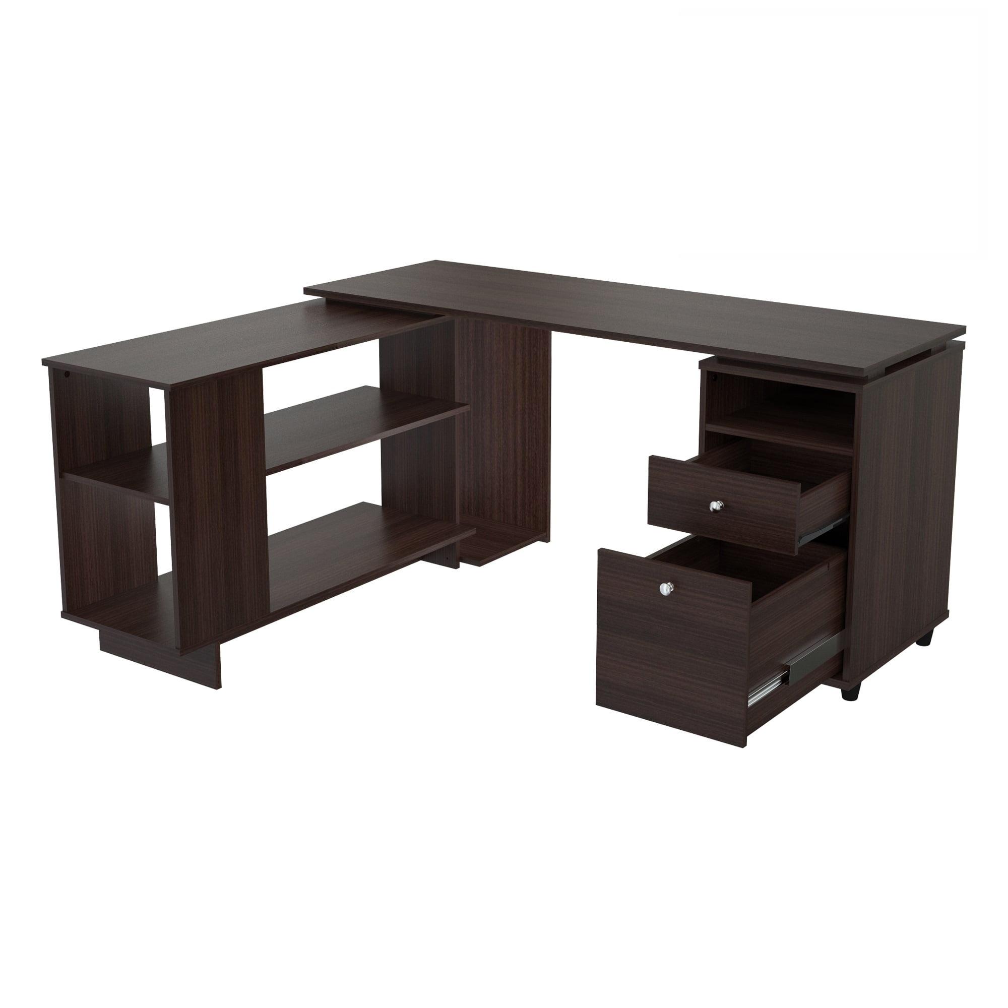 Inval L-Shaped Reversible Computer Desk, Espresso