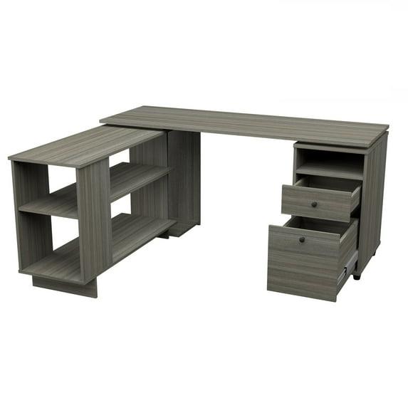 Inval L-Shaped Reversible Computer Desk, Smoke Oak