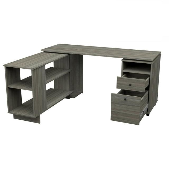 Inval L-Shaped Reversible Computer Desk, Smoke Oak