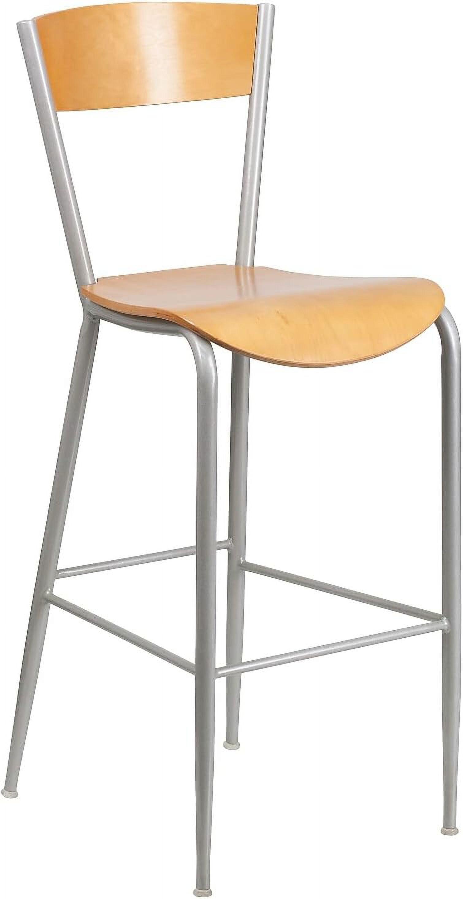 Invincible Silver Metal and Natural Wood Swivel Barstool