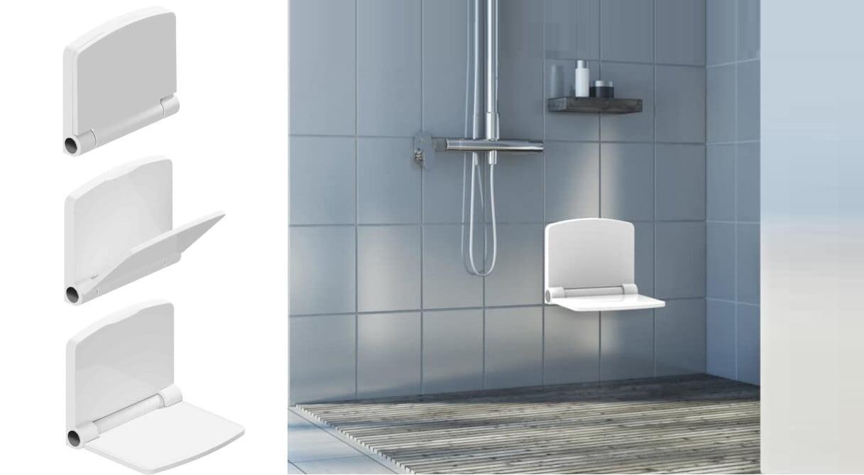 Invisia Fold Down Seat, Foldable Shower Seat for Elderly and Seniors - Bath Chair Wall Mounted, ADA Handicap Seat Mobility Aid, Home Safety Stool