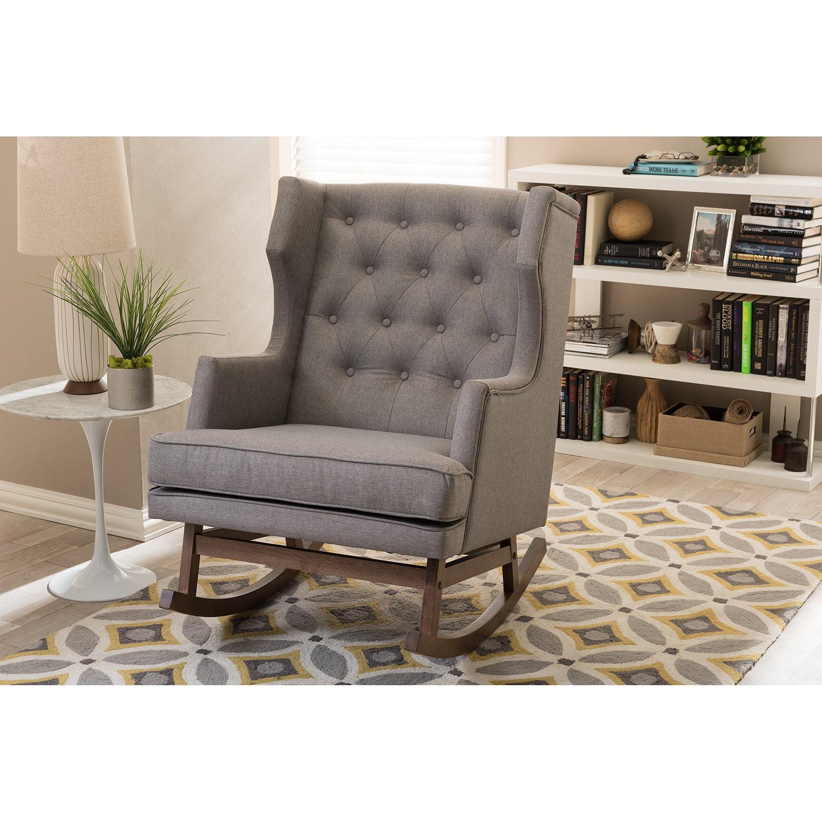 Iona Mid-Century Wingback 37" Rocking Chair with Button-Tufted Accents