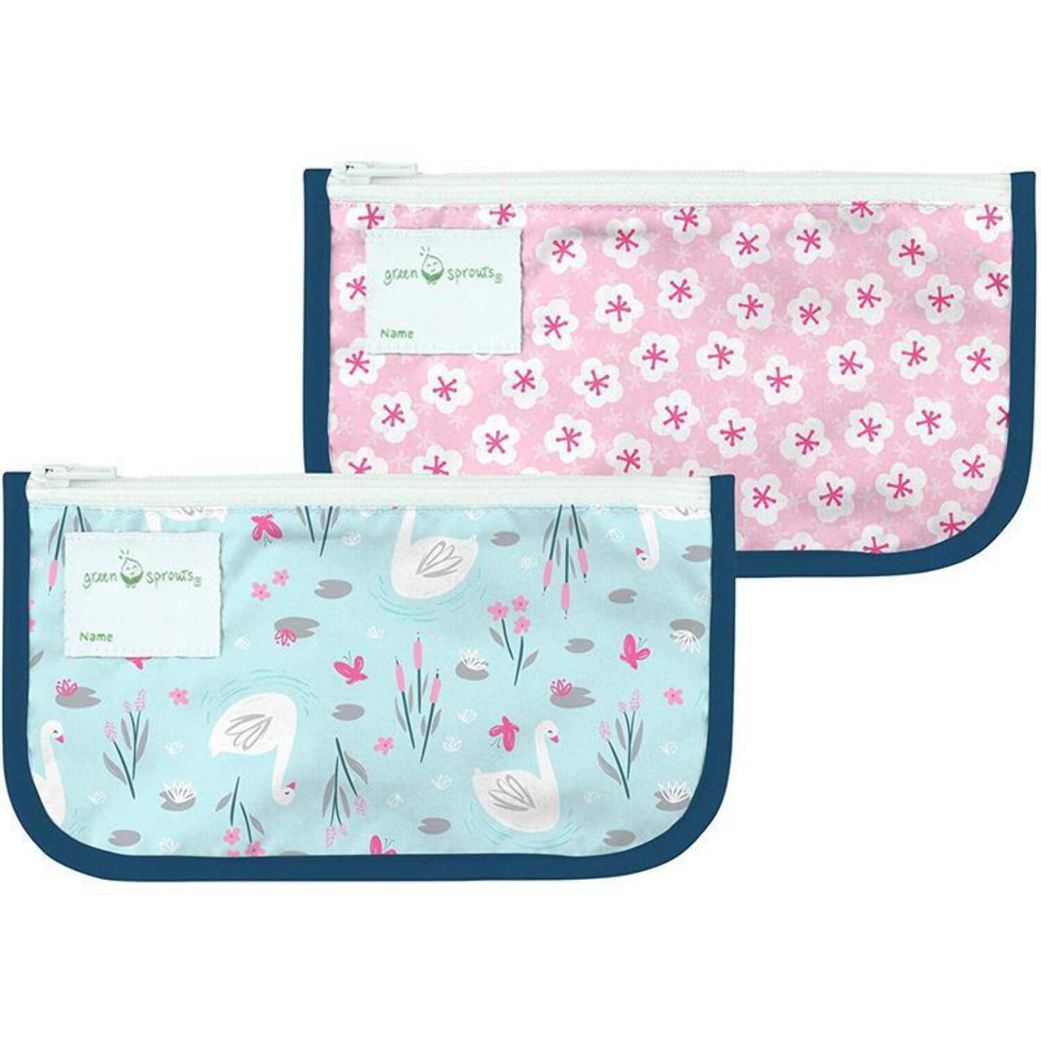 Aqua and Pink Reusable Snack Bags with Swan Print