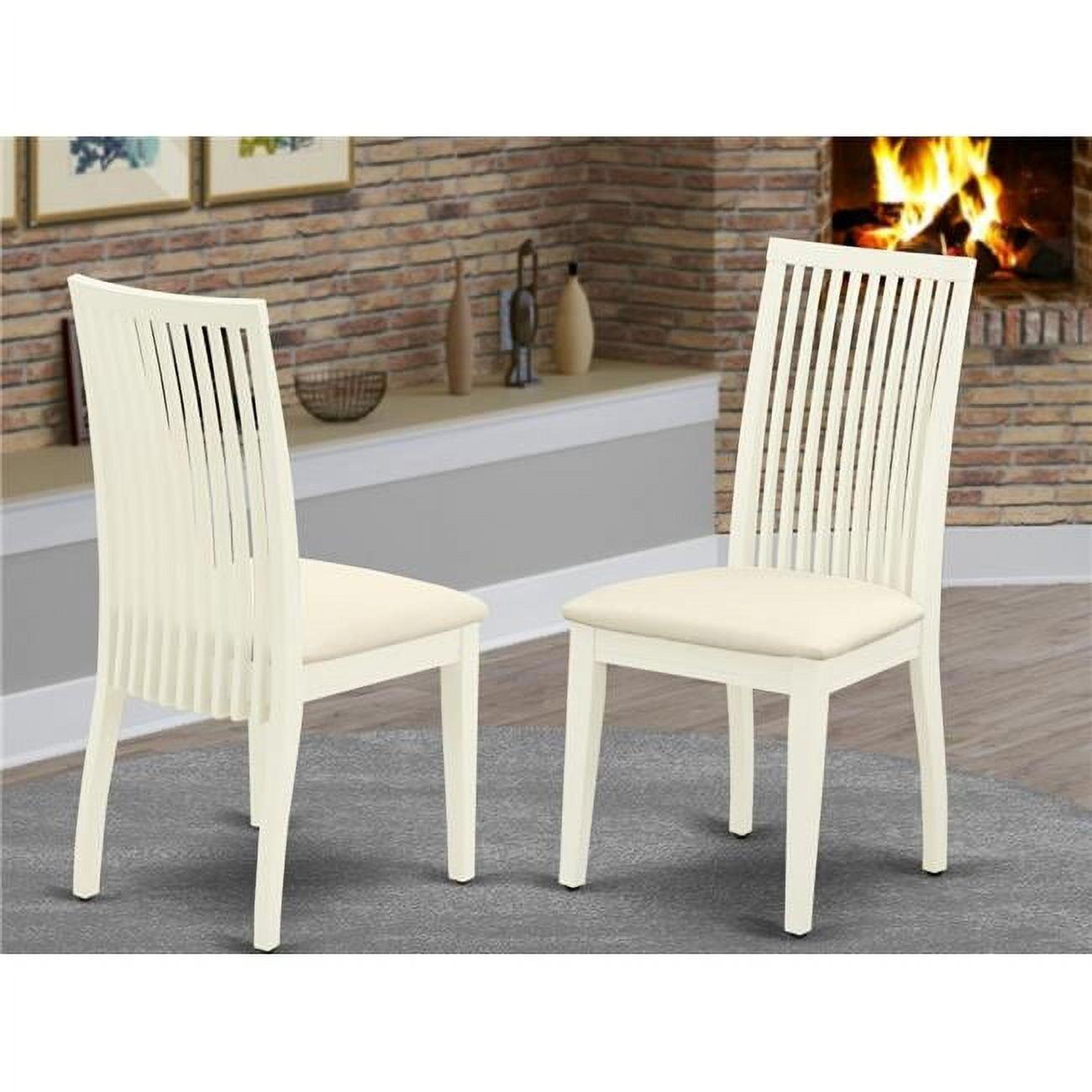 Linen White Upholstered Wood Slat Back Dining Chairs - Set of 2