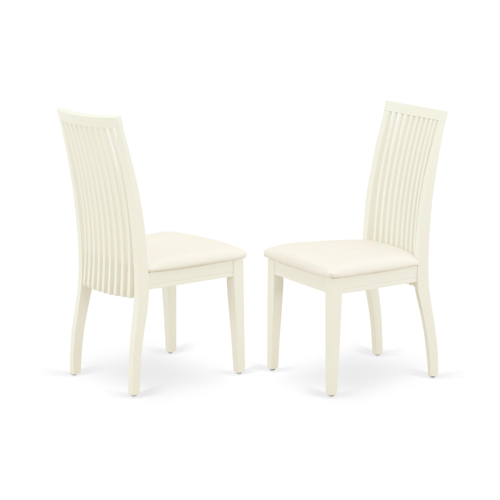 Linen White Upholstered Wood Slat Back Dining Chairs - Set of 2