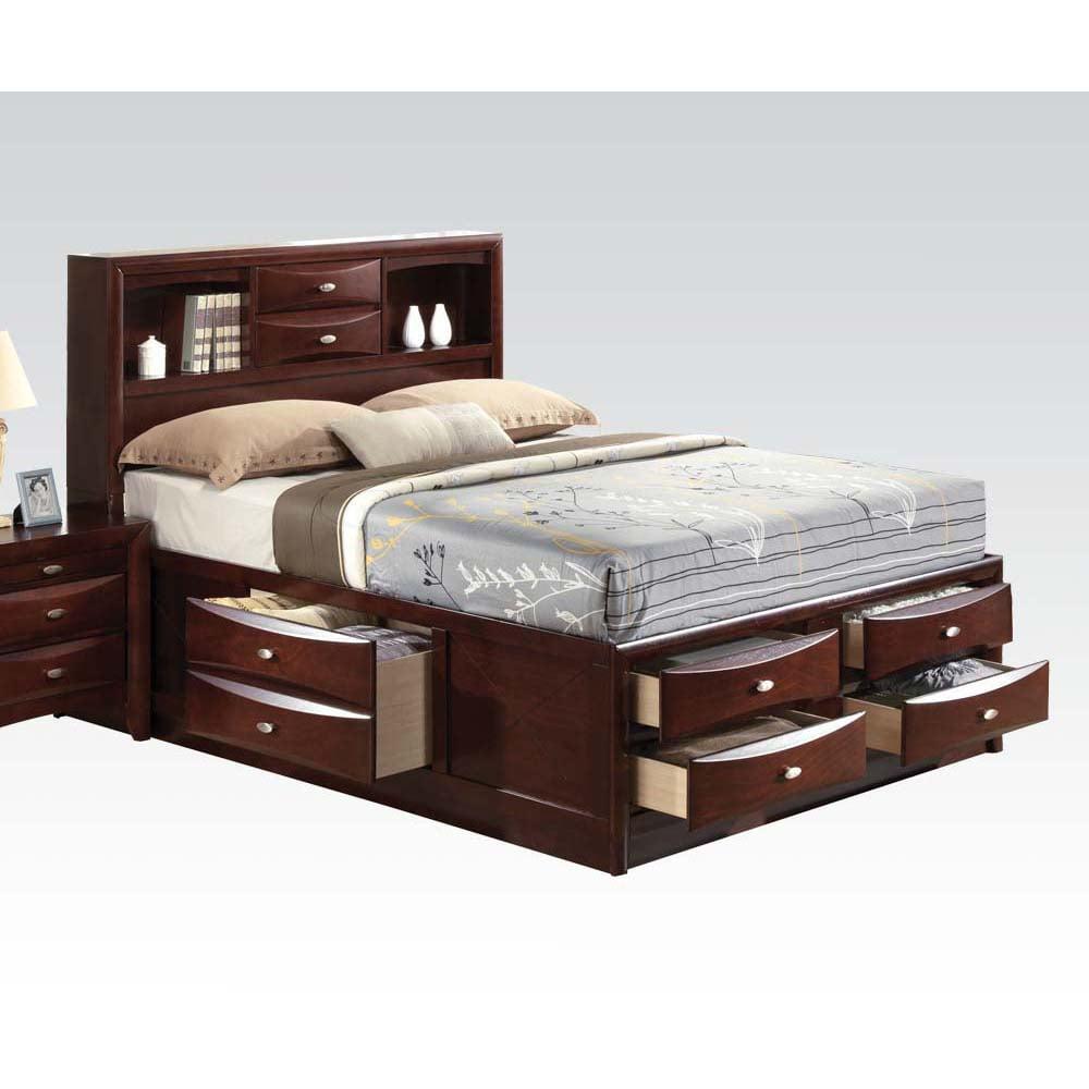 Espresso Queen Wood Storage Bed with Headboard and Drawers