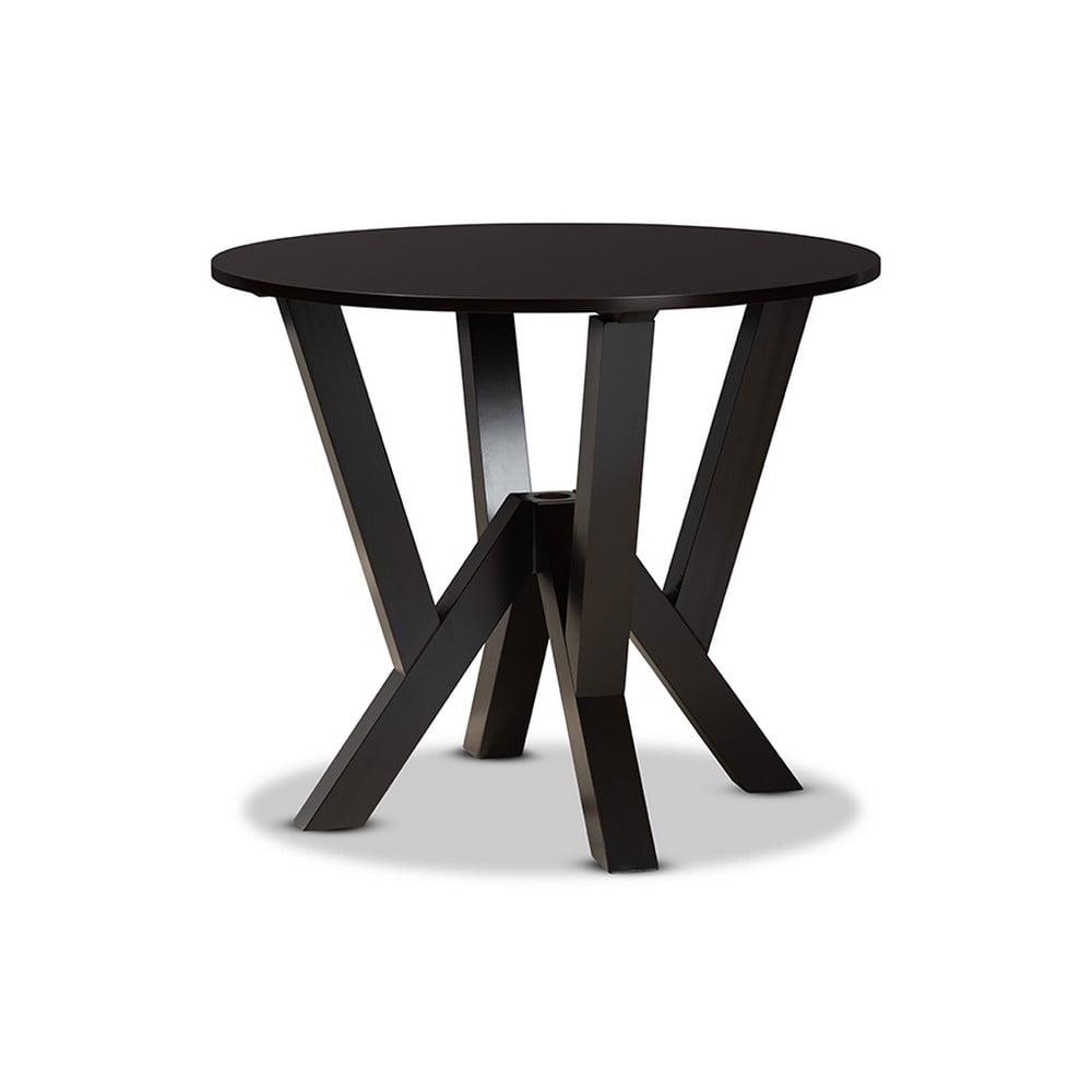 Irene Dark Brown 35-Inch Round Wood Dining Table with Sculptural Base