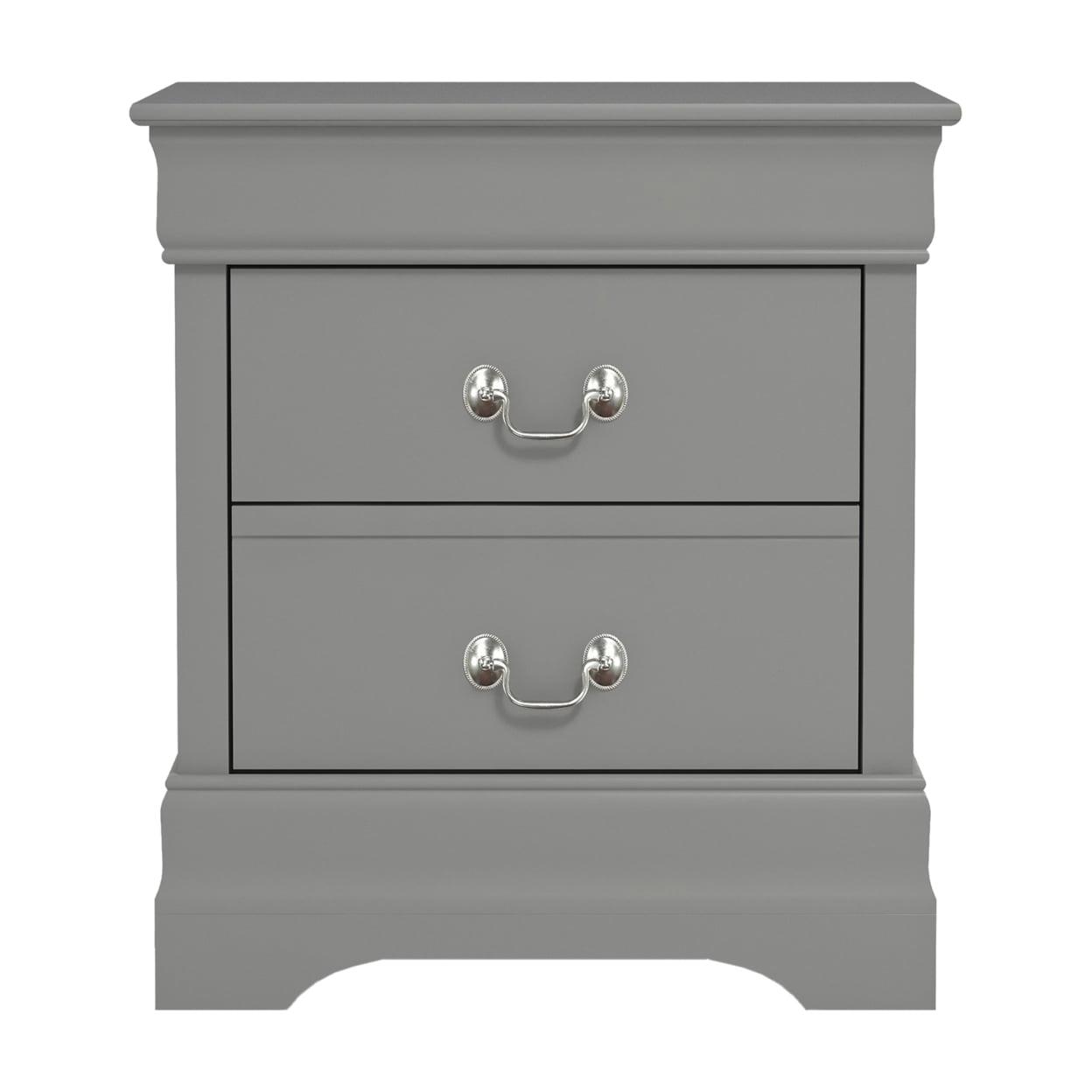 Ireton Sophisticated 2-Drawer Gray Nightstand with Louis Philippe Details