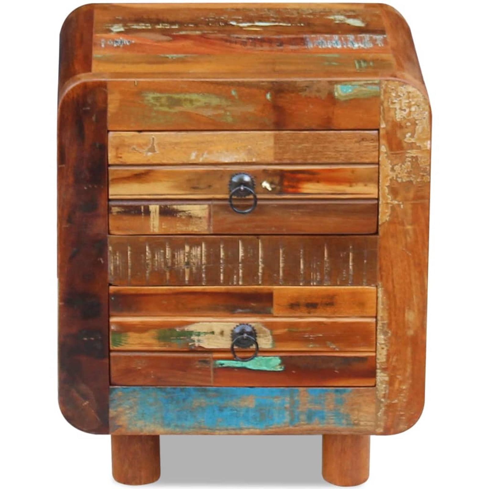 Antique-Style Reclaimed Wood Nightstand with 2 Drawers