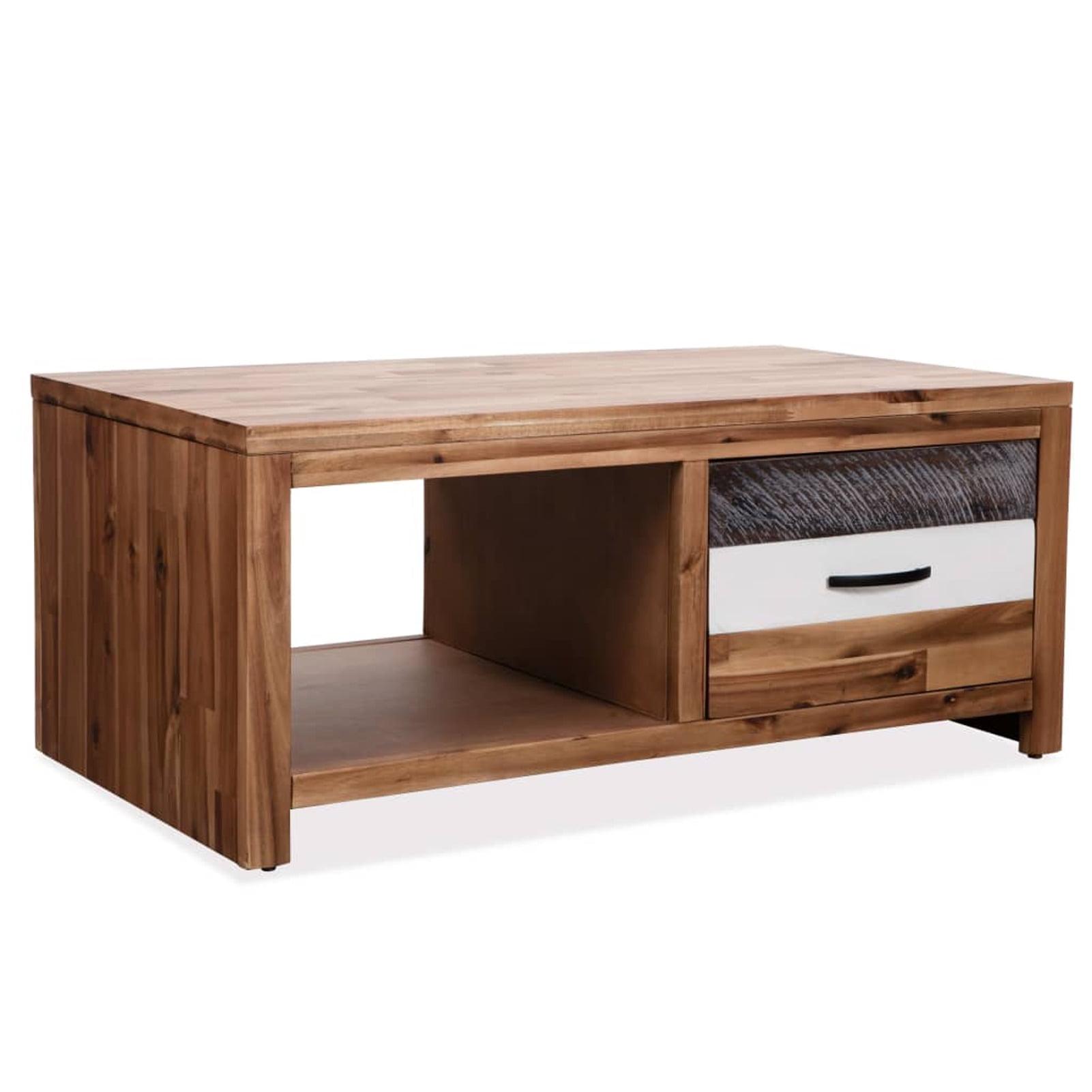 Acacia Wood Coffee Table with Contrasting Drawer and Shelf