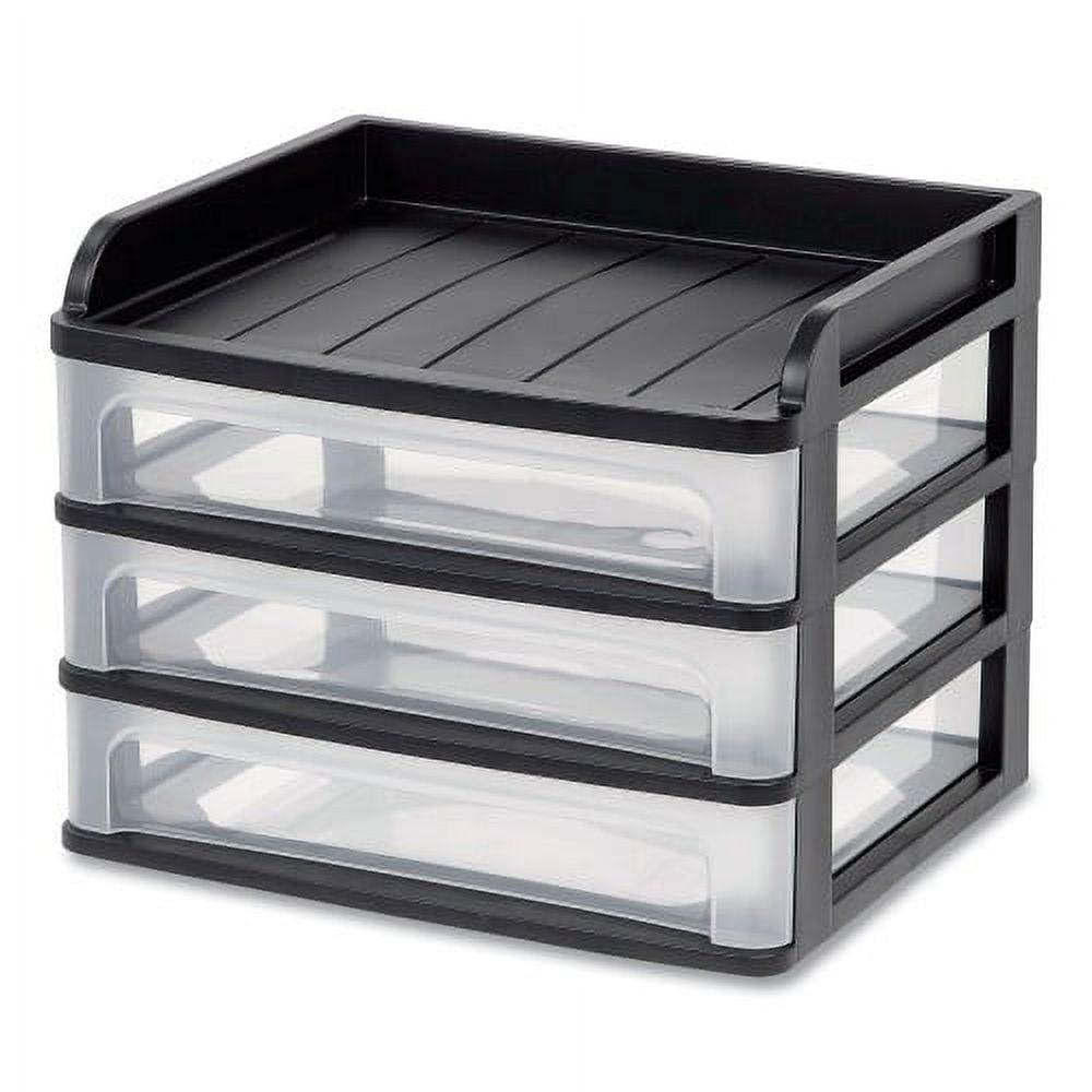 Compact Black & Clear 3-Drawer Desktop Organizer with Open Tray