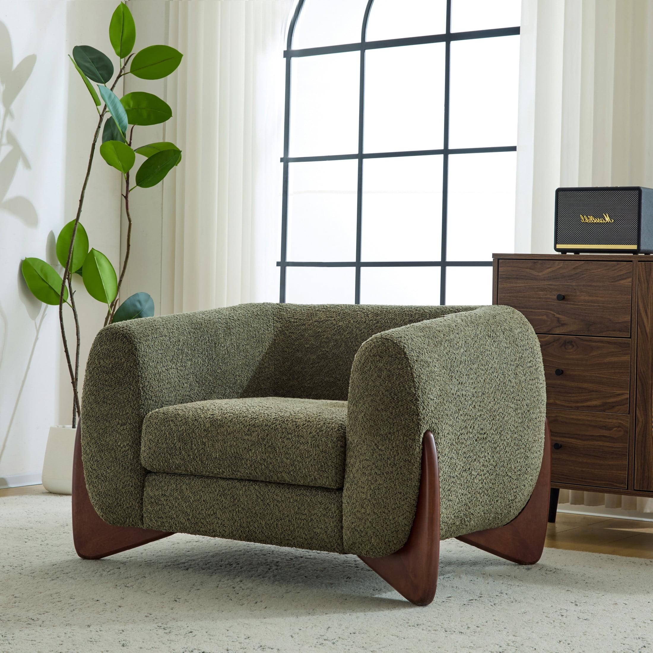 Christopher Knight Home Raymond Birch Wood Boucle Upholstered Club Chair, Olive Green