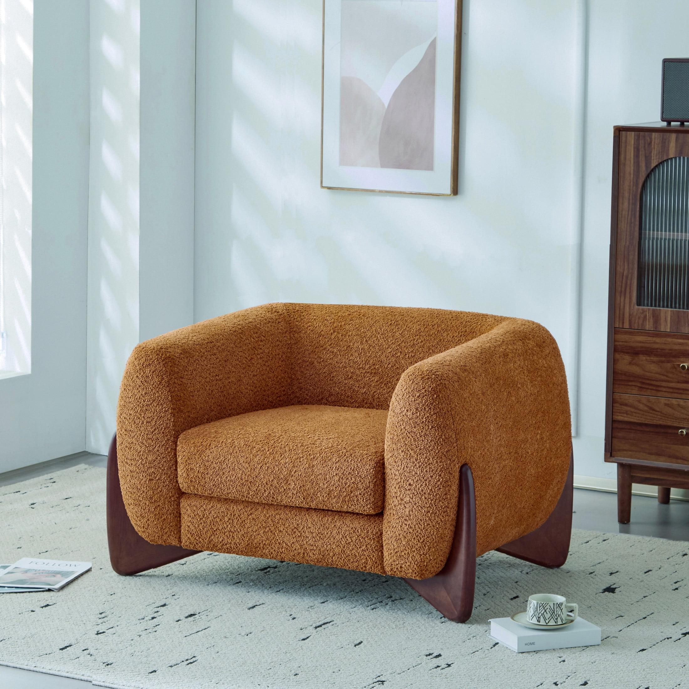 Christopher Knight Home Raymond Birch Wood Boucle Upholstered Club Chair, Caramel