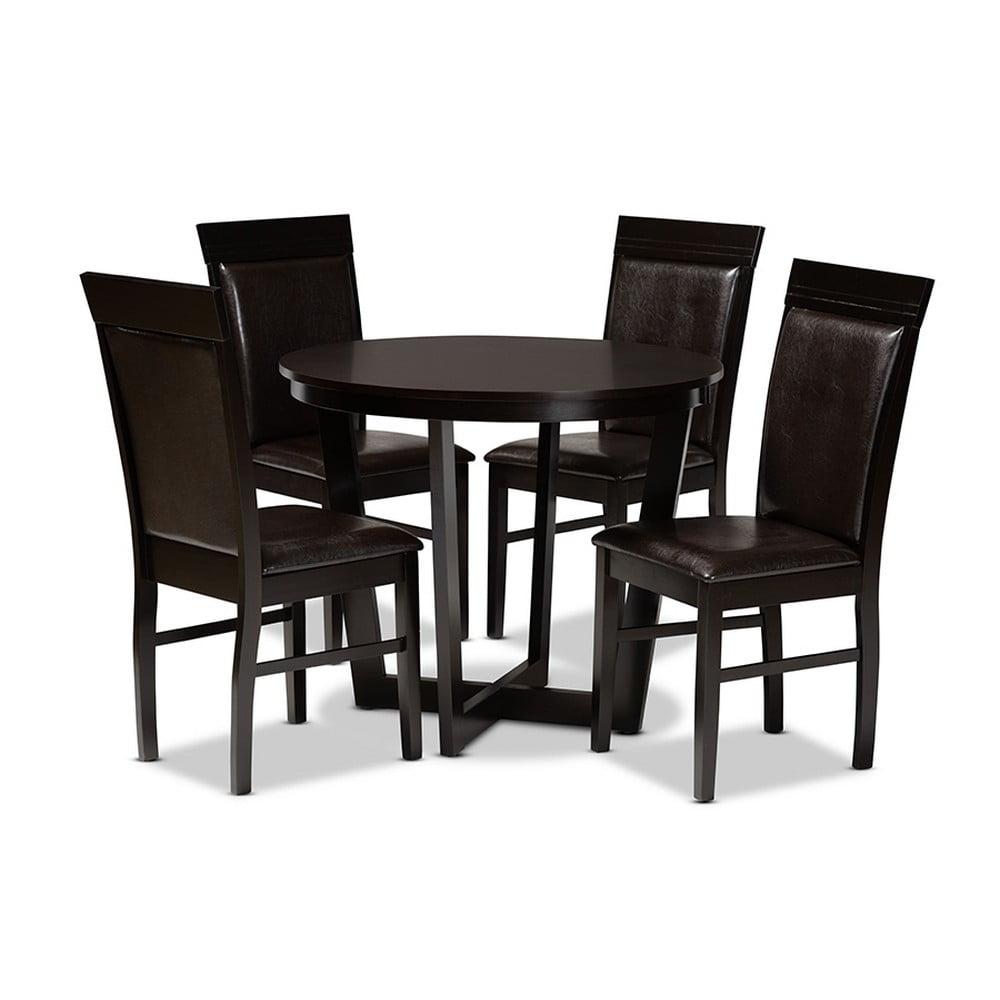 Irma Dark Brown Faux Leather and Wood Circular 5-Piece Dining Set