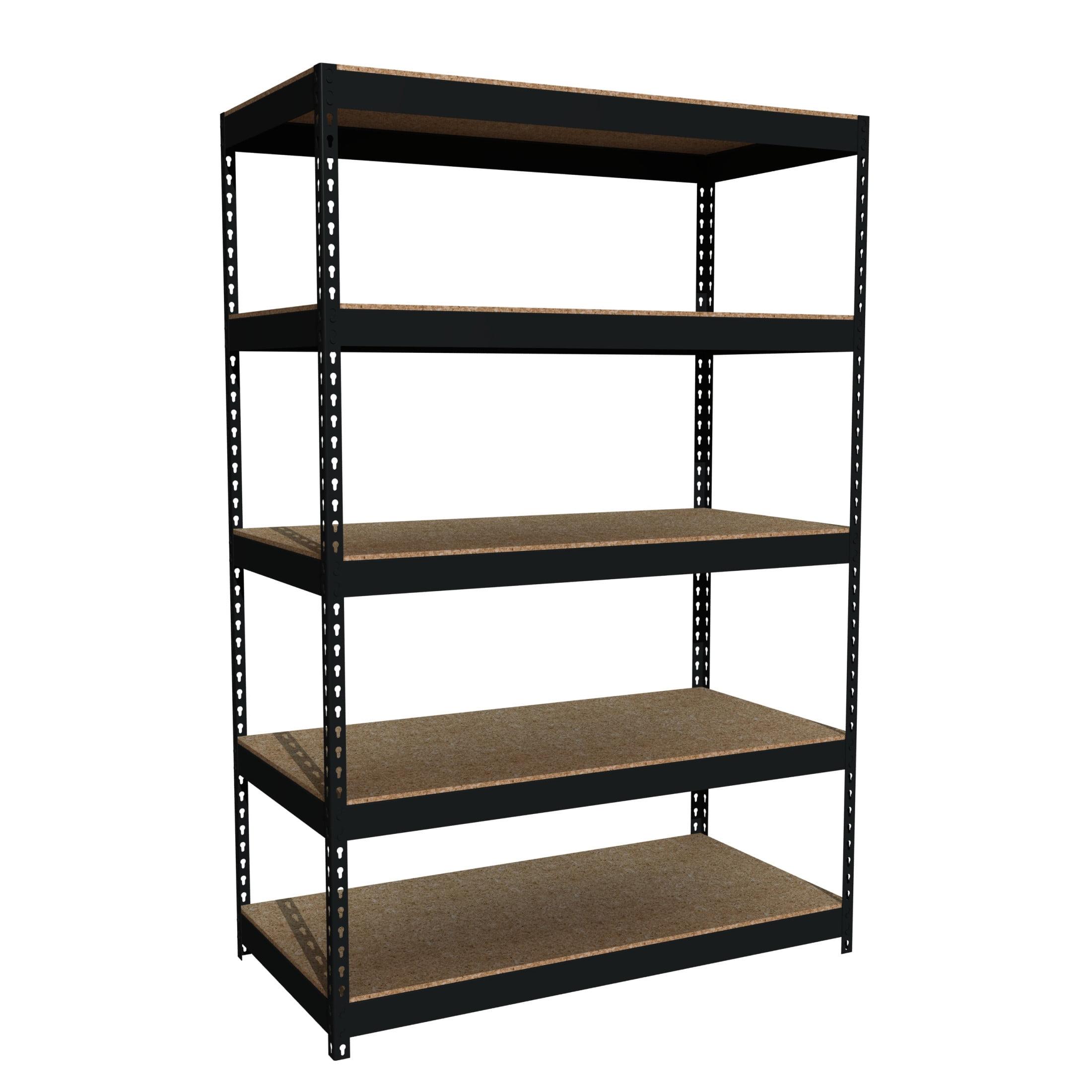 Black Heavy-Duty Riveted Steel 5-Shelf Unit with Particle Board